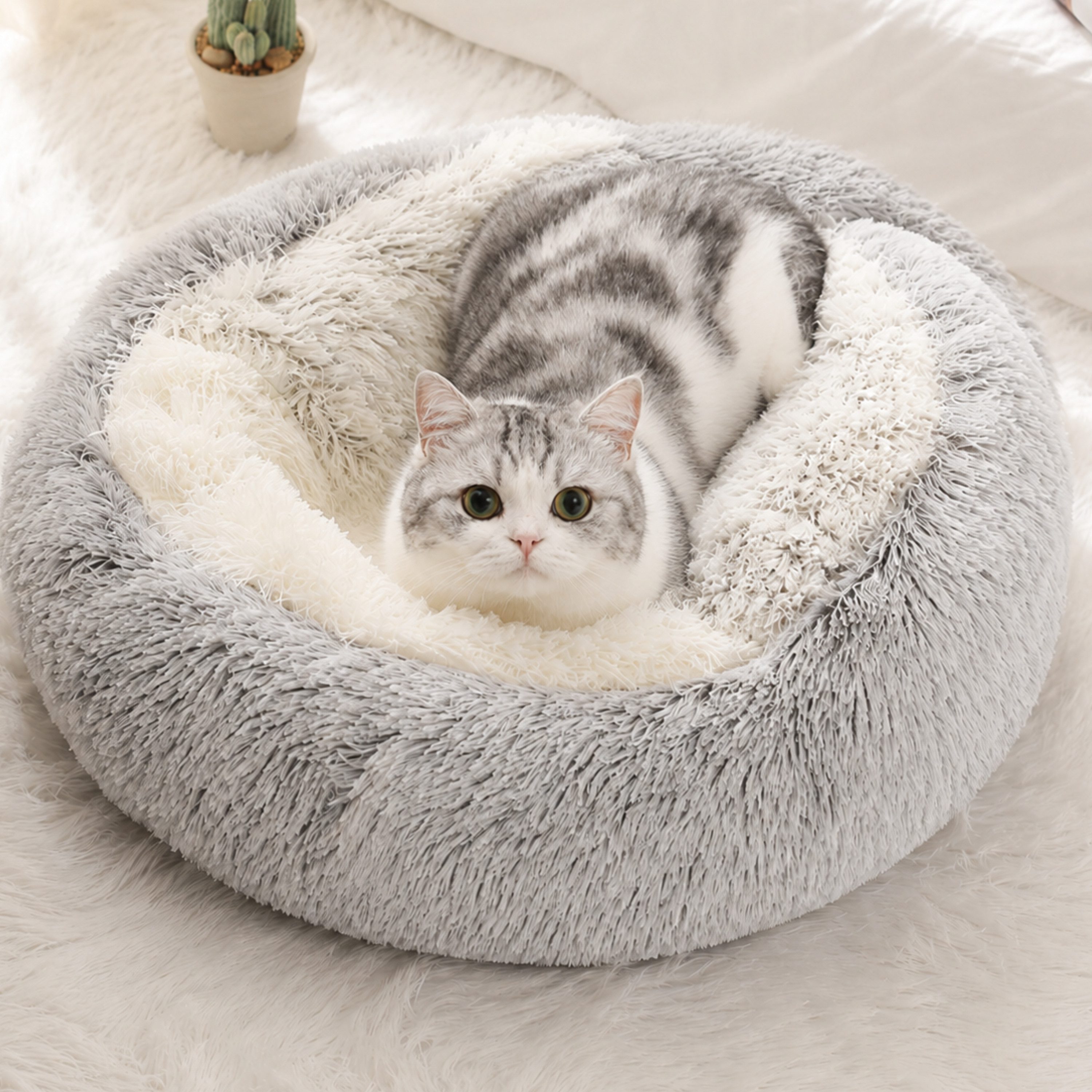 StellarLuma Katzenhaus Katzenhöhle Katzenhaus Katzenbett 40 cm Plüsch Schlafplatz grau 2-in-1, 2-in-1 Katzenhöhle aus Plüsch mit warmem Schlafnest für Katzen