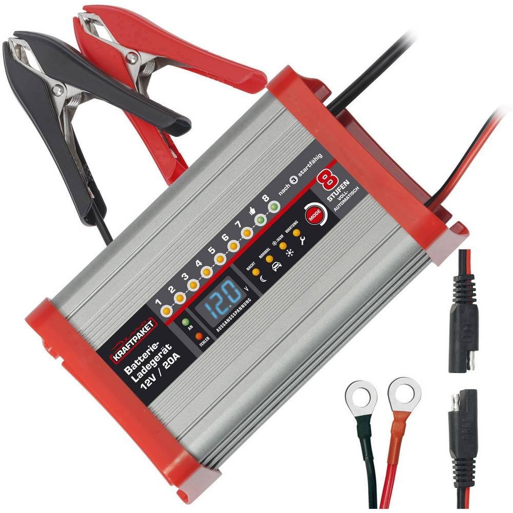 Dino KRAFTPAKET Vollautomatisches Batterieladegerät mit Camping-Funktion 136320 Autobatterie-Ladegerät (Akkutest, Auffrischen, Regenerieren, Ladeüberwachung)