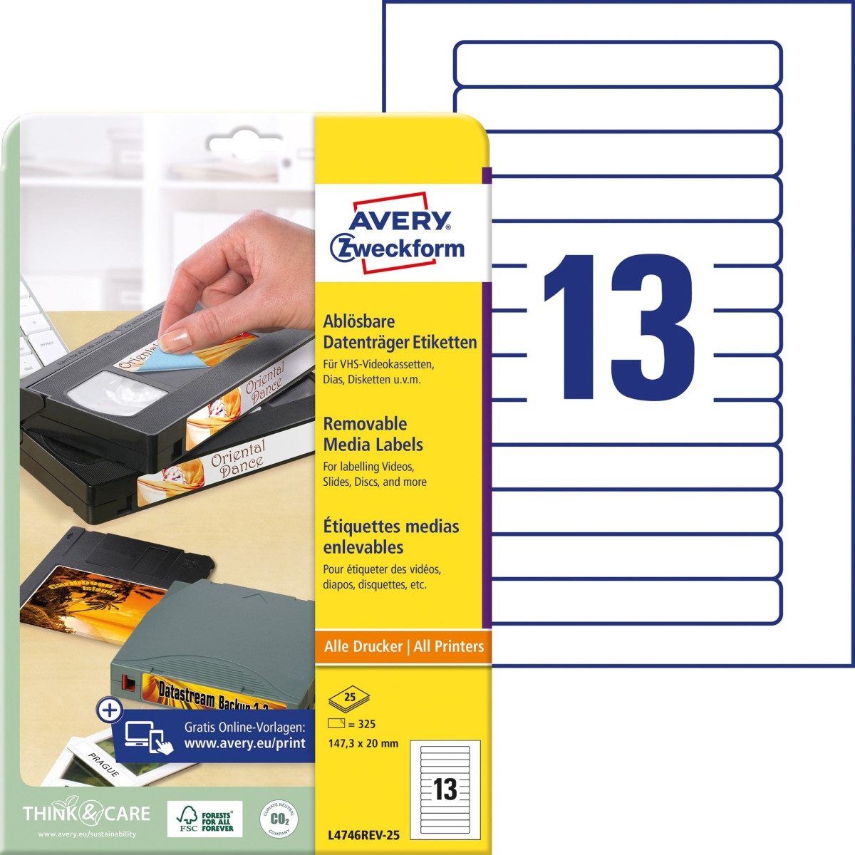Avery Zweckform Etiketten Etiketten Inkjet/Laser/Kopier 147,3x20mm weiß VE=325 Stück (30 Stück)