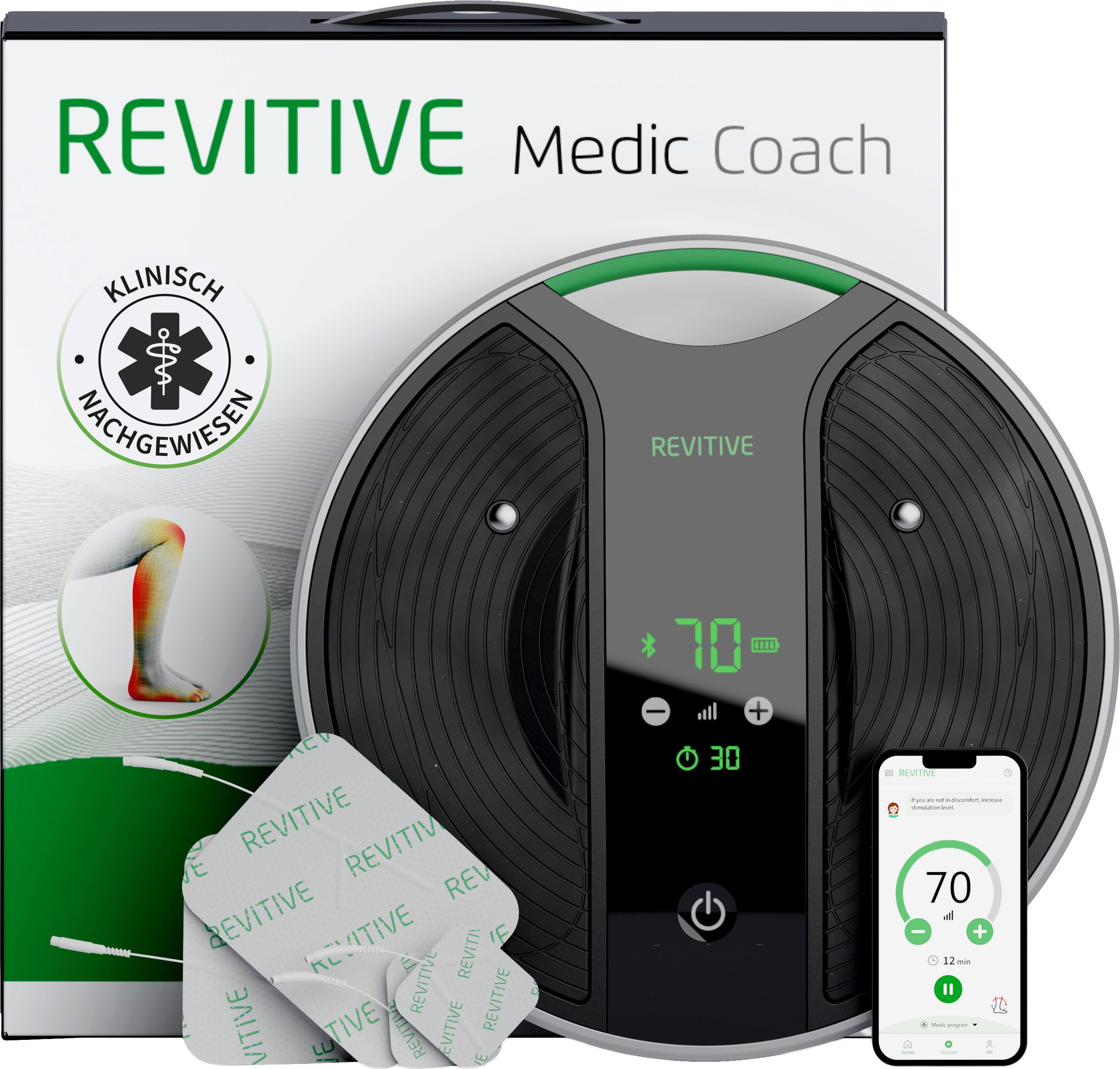 REVITIVE EMS-Fußmassage-Gerät Medic Coach Durchblutungs-Stimulator, Effektive Knieschmerztherapie und bessere Durchblutung