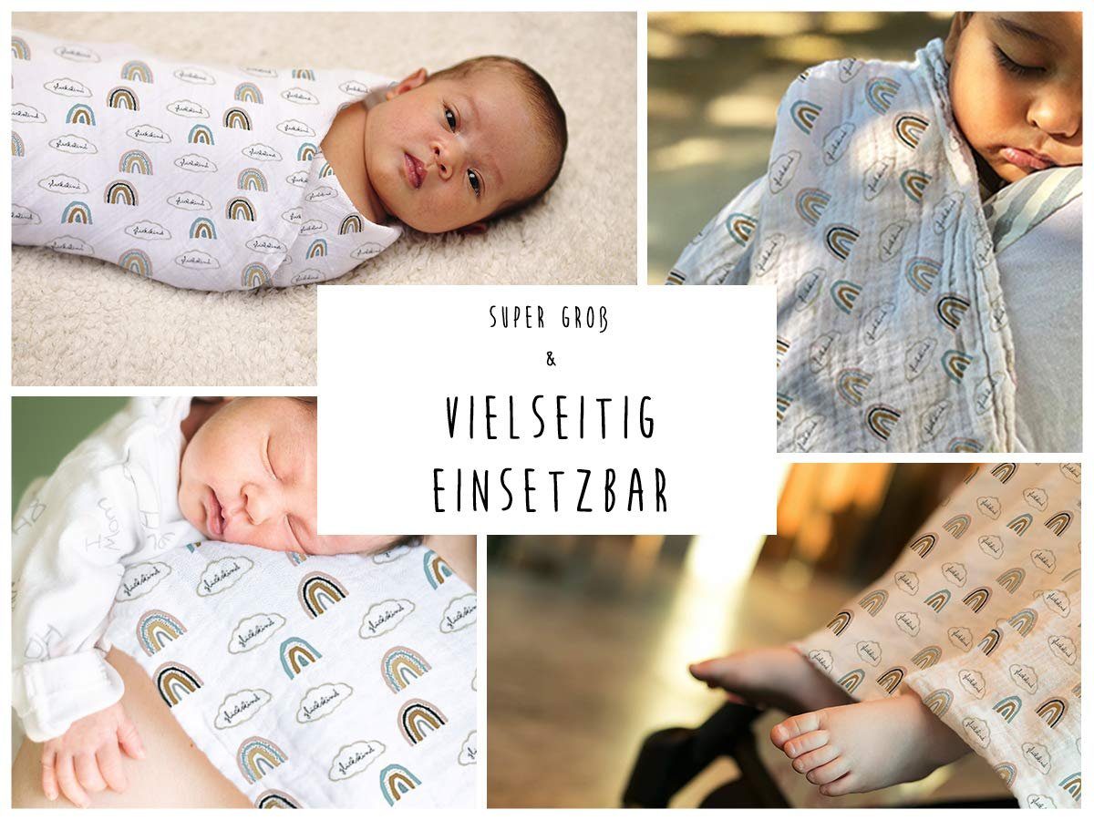 Mama Poppins Germany Glückskind in Bio-Baumwolle, Germany Stoffwindeln Designed Babytuch aus Schriftzügen 100% mit süßen