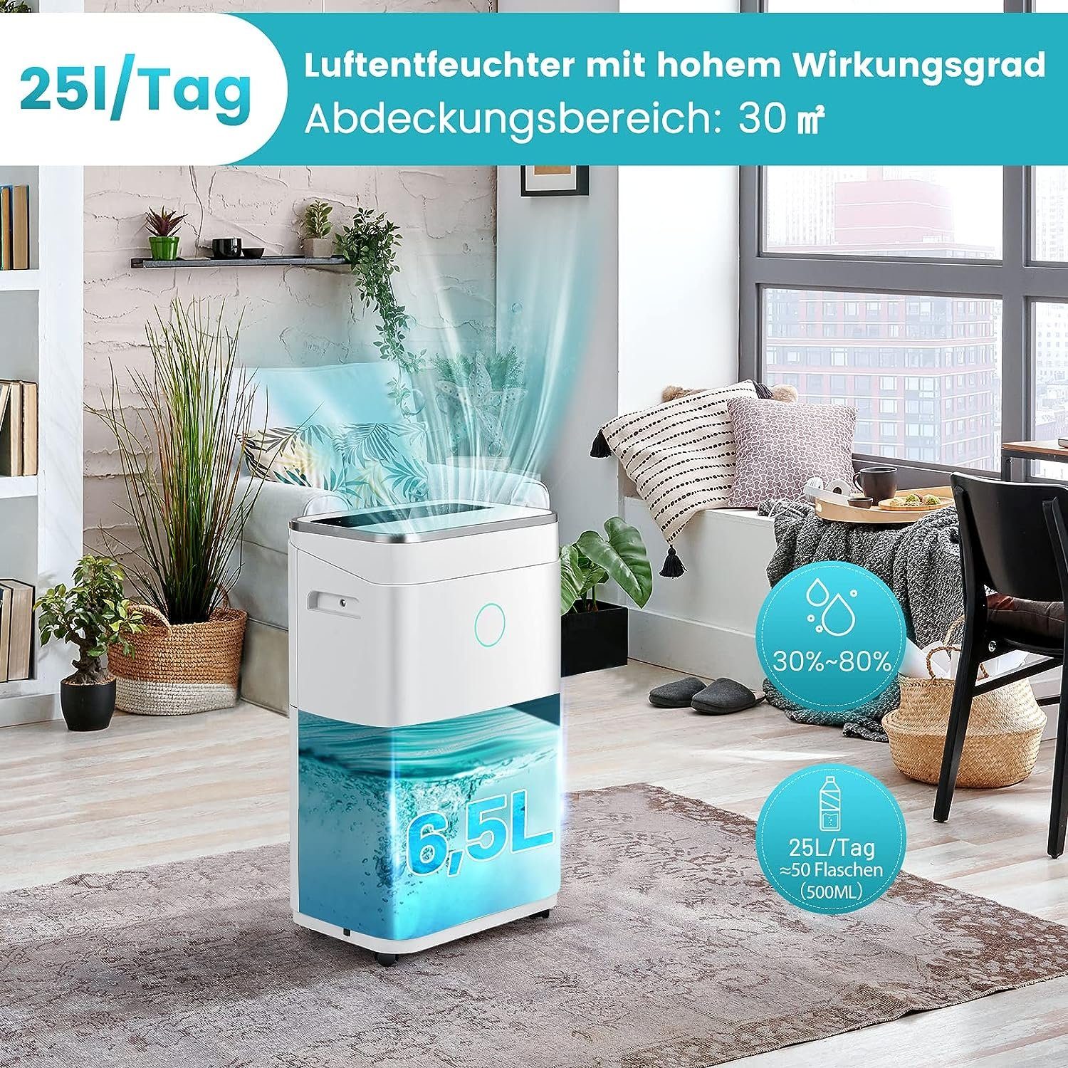 KOMFOTTEU Luftentfeuchter, Entfeuchtung 25,00 l/Tag, Tank 6,50 l, für Raumg günstig online kaufen
