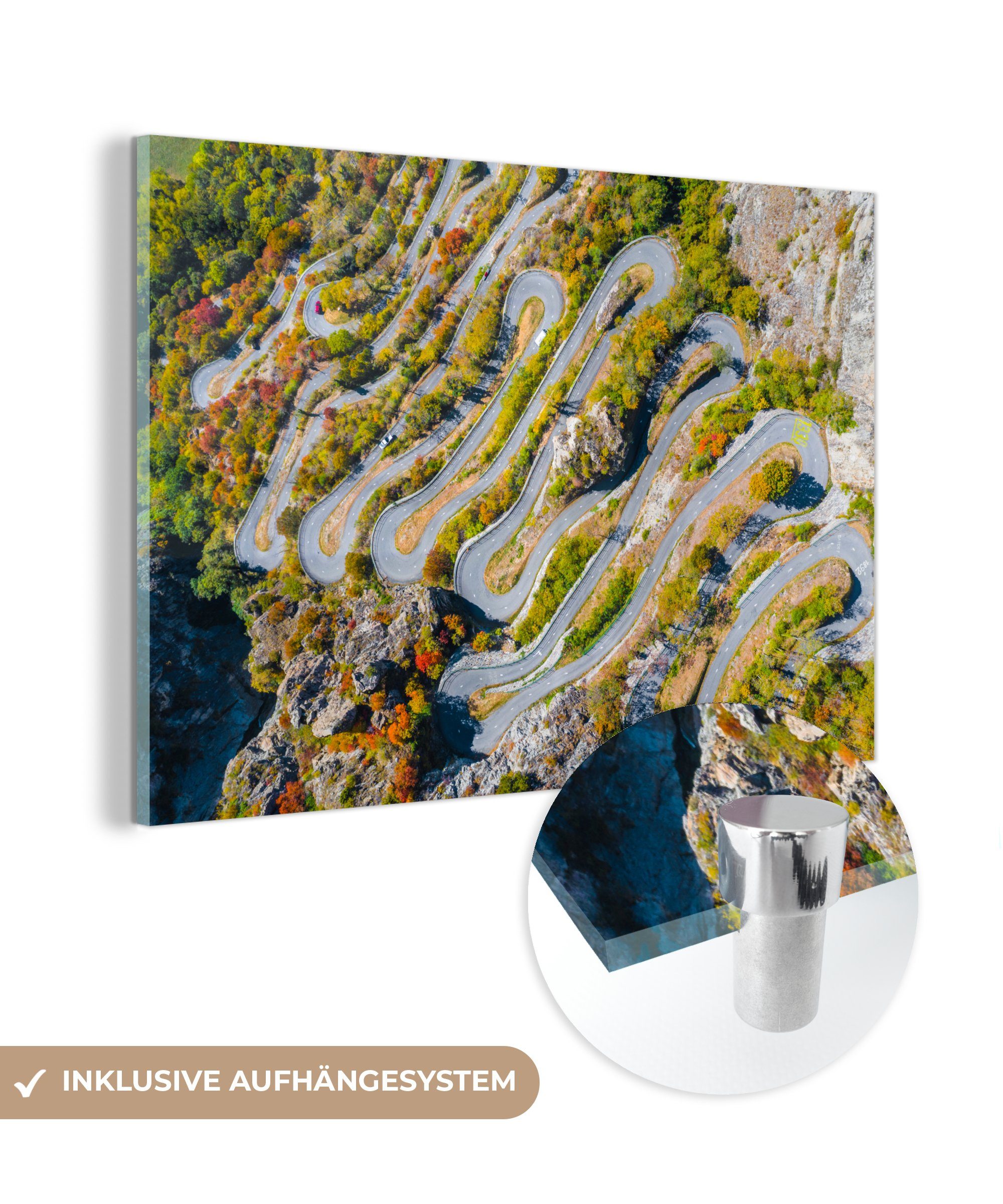 MuchoWow Acrylglasbild Straße - Gebirge - Frankreich, (1 St), Acrylglasbilder Wohnzimmer & Schlafzimmer