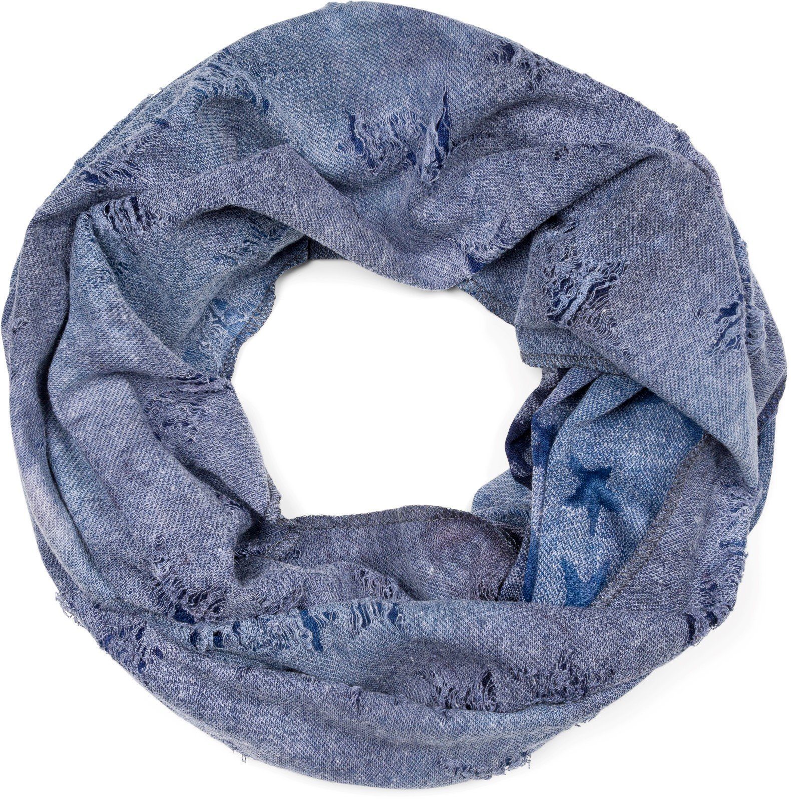 styleBREAKER Loop Loop Schal Destroyed Denim Sterne, (1-St) günstig online kaufen