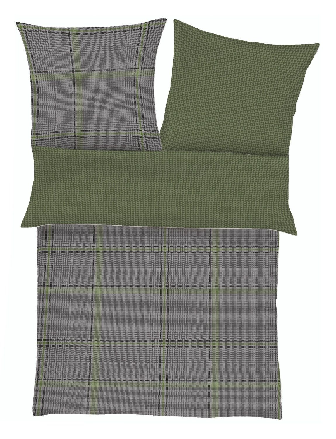 Bettwäsche Satin-Wende-Bettwäsche BEN, Grün, 135 x 200 cm