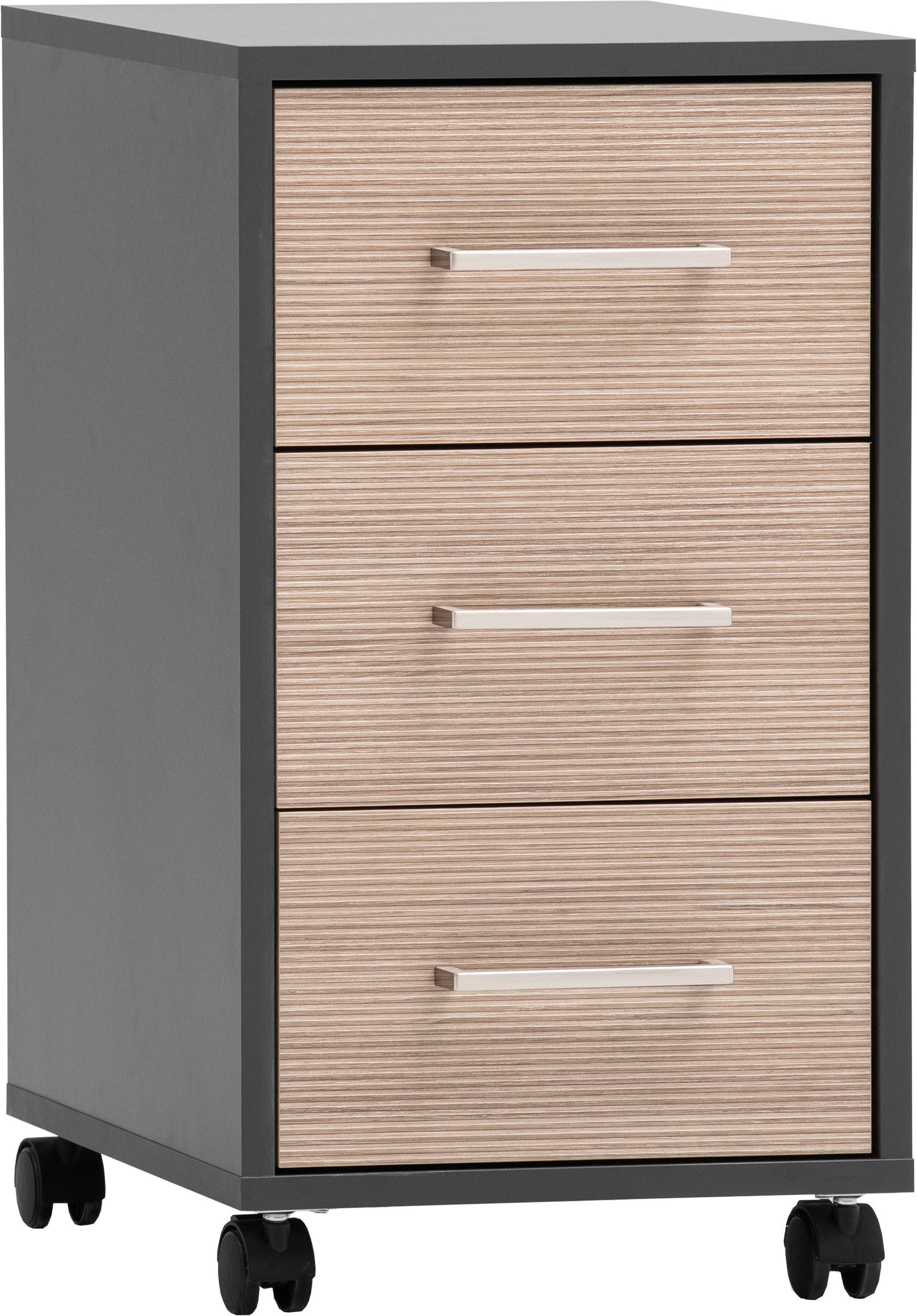 Schildmeyer Rollcontainer METZ, 3 Schubkästen, fühlbare Holzstruktur, MADE IN GERMANY, (1 St), Canello Dekor mit fühlbarer Holzstruktur, Made in Germany