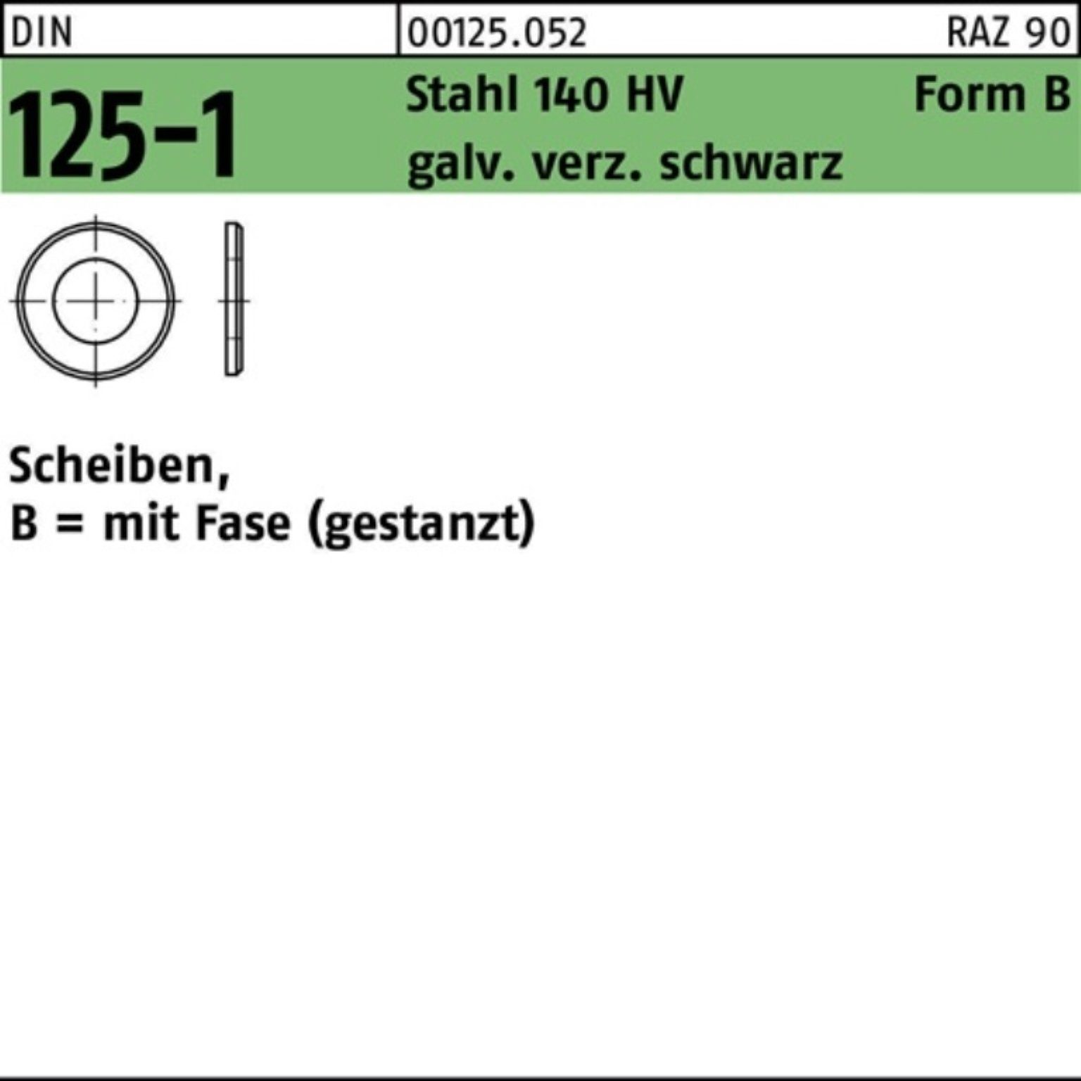 Reyher Unterlegscheibe 1000er Pack Unterlegscheibe DIN 125-1 B 5,3x10x1 Stahl 140 HV galv.ver