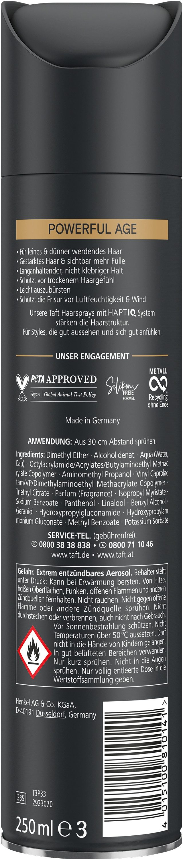 Taft Haarspray Powerful Age, 250 ml, 1-tlg., Haarstyling, HaptIQ System