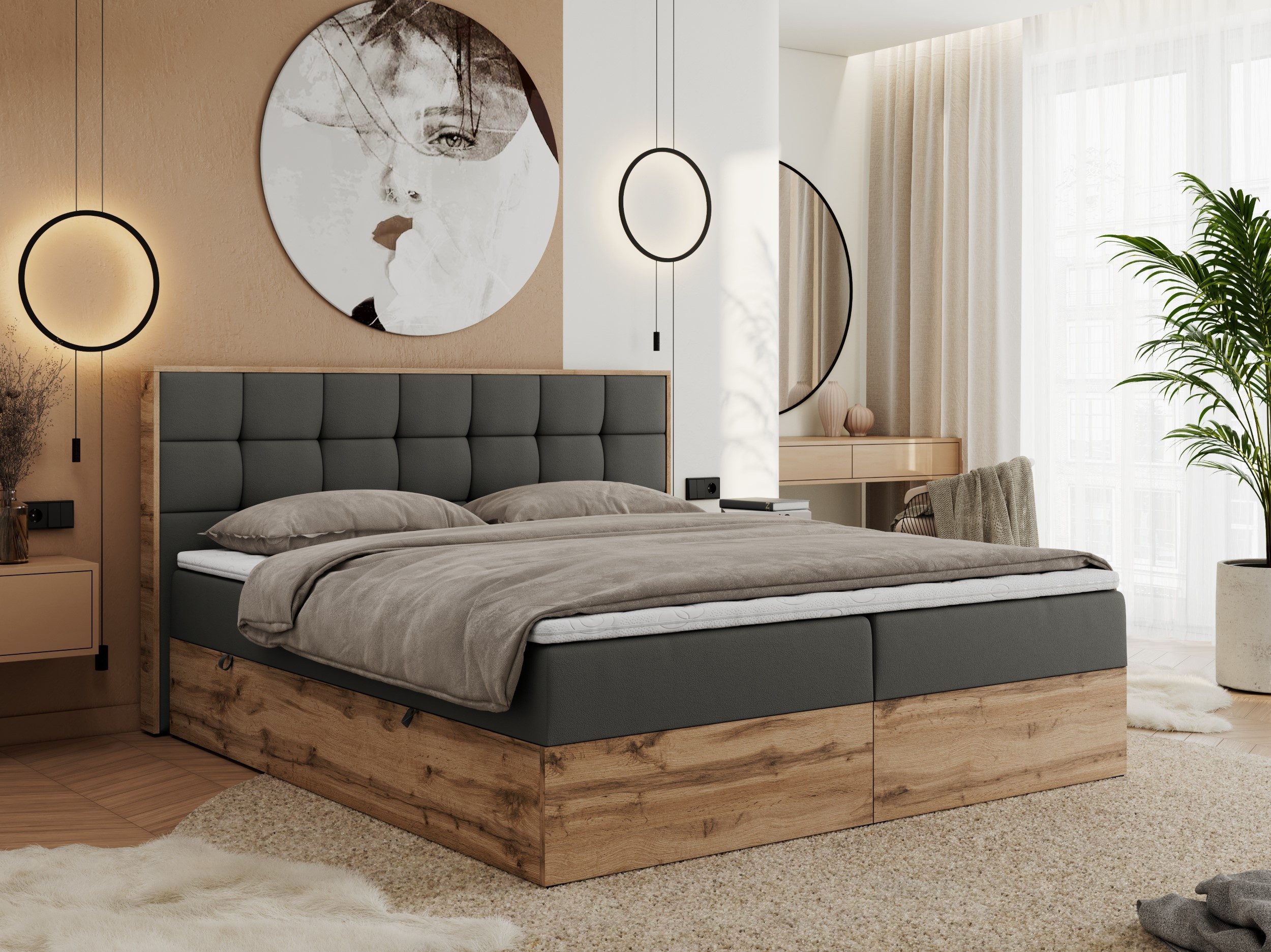 MKS MÖBEL Boxbett ALBERO 1 (Boxspringbett - Set, Packung, Topper T25/Visco, Stauraum, Matratzen, Bettkästen, T30-Schaum), Doppelbett, Multipocket-Matratzen, Möbelplatten, Praktisch