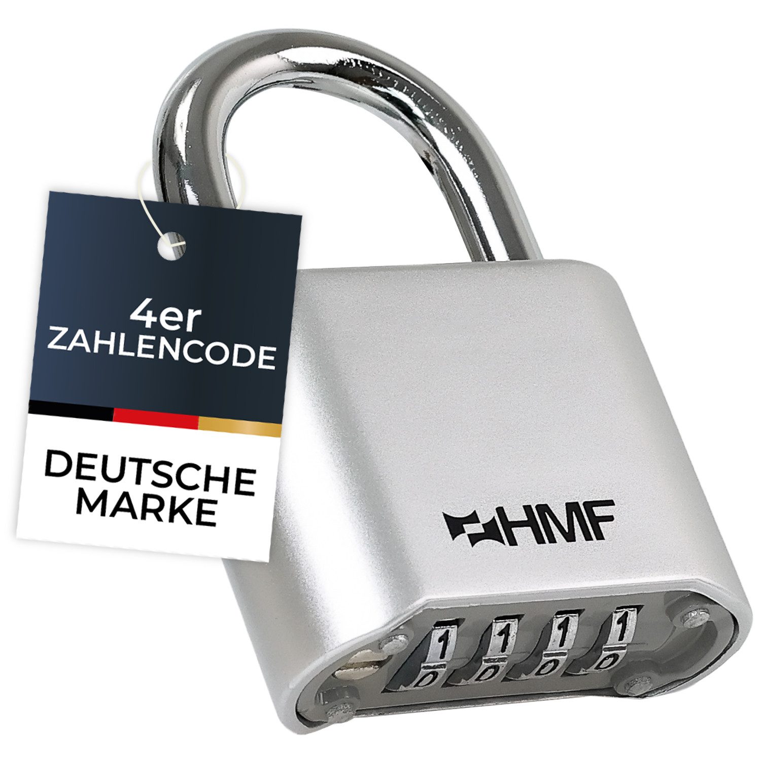HMF Vorhängeschloss Zahlenschloss Vorhängeschloss, Schloss mit 4-stelligem Zahlencode, aus Zinklegierung, 5,3 x 2,4 x 7,8 cm, Silber