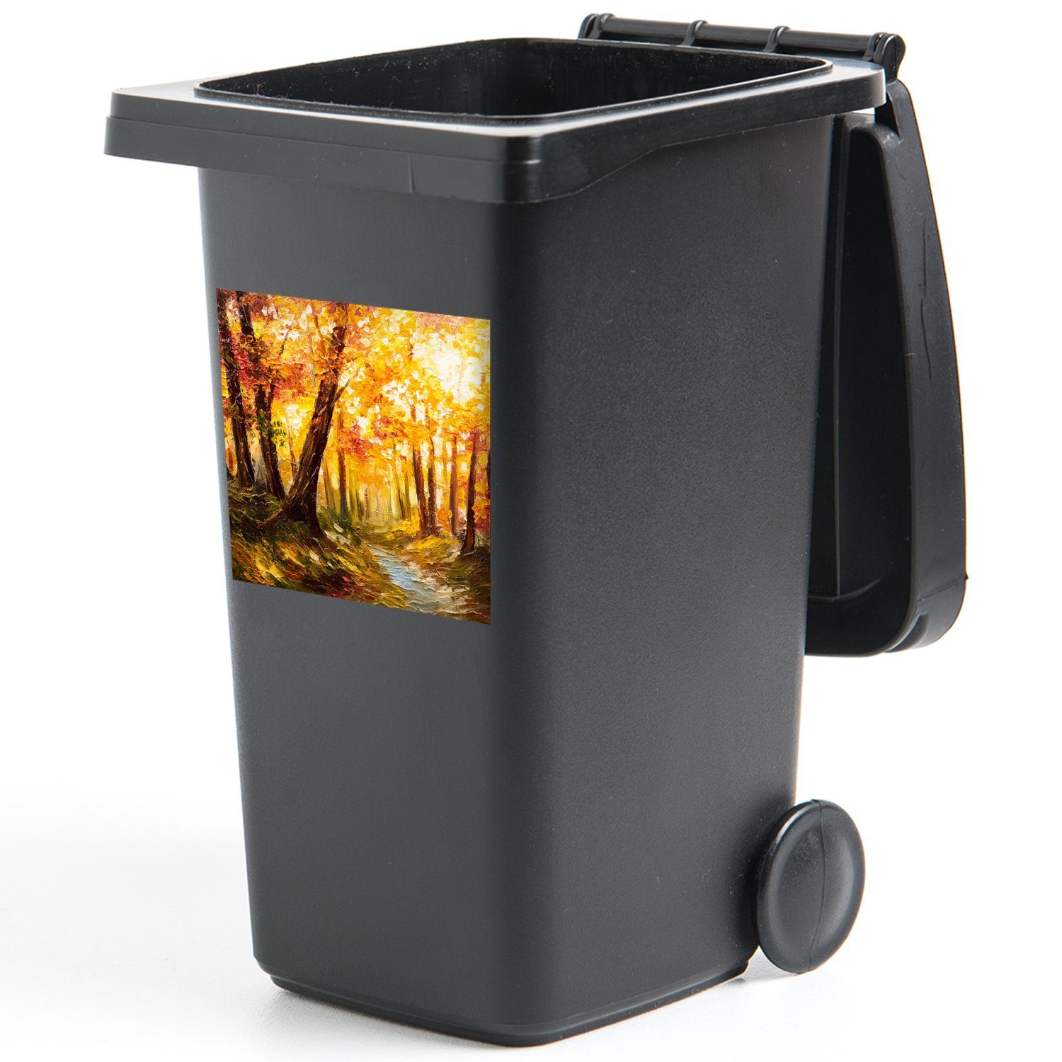 Sticker, Wald Ölgemälde Herbst (1 Container, - St), - Mülleimer-aufkleber, Mülltonne, MuchoWow Abfalbehälter Gemälde Wandsticker -
