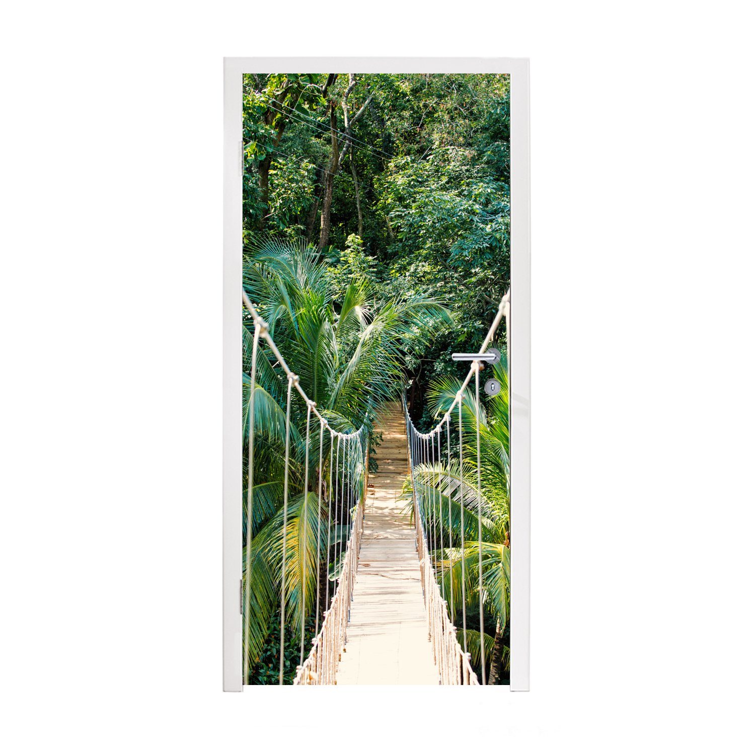 Dschungel Matt, - 75x205 Fototapete Natur St), Türaufkleber, Brücke - Tür, - Pflanzen, Türtapete - bedruckt, Palme cm MuchoWow für (1