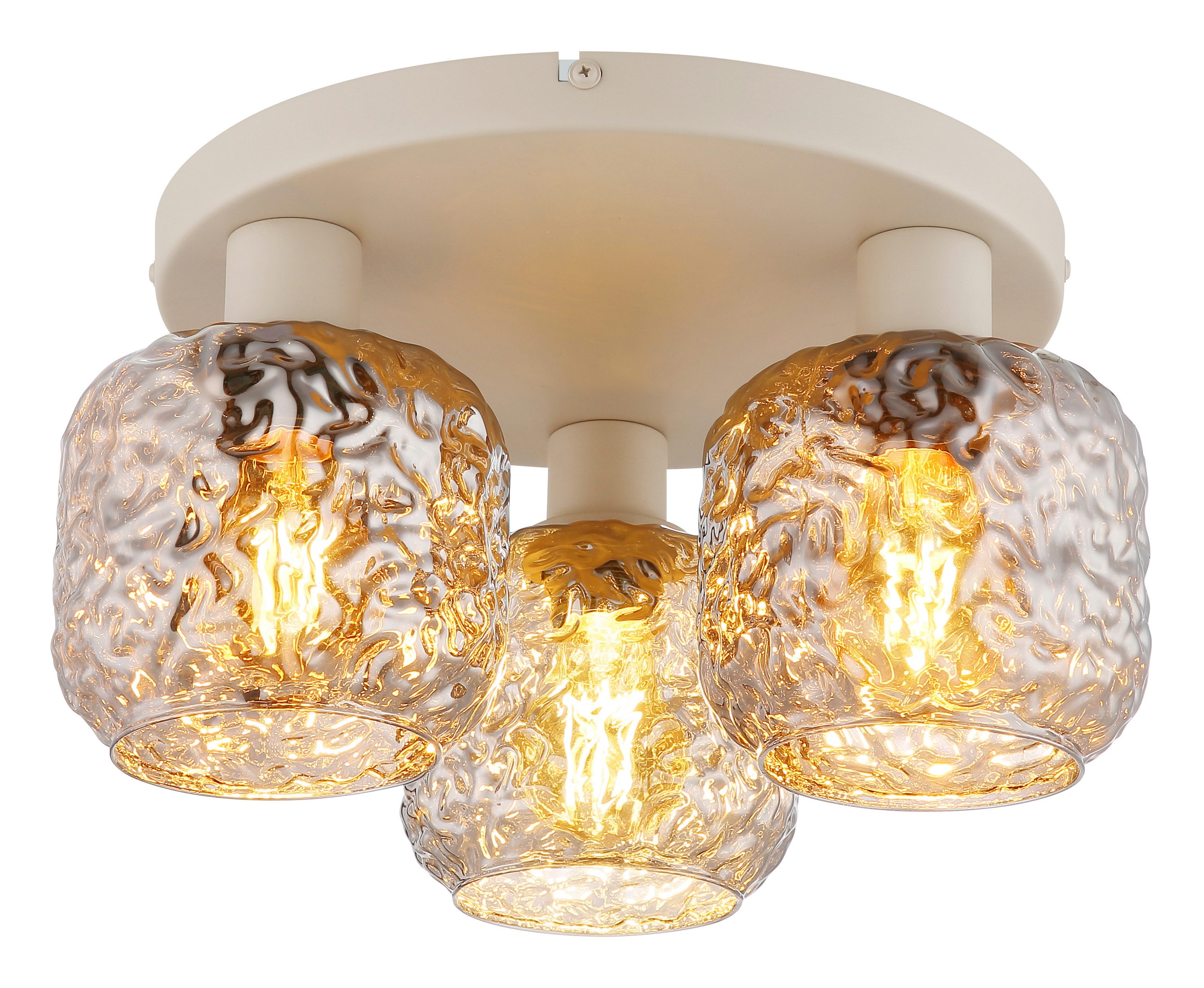 GLOBO LIGHTING Deckenleuchte ANTONIO, Leuchtmittel wechselbar, Deckenleuchte beige matt mit rauchfarbenem Glas, elegant