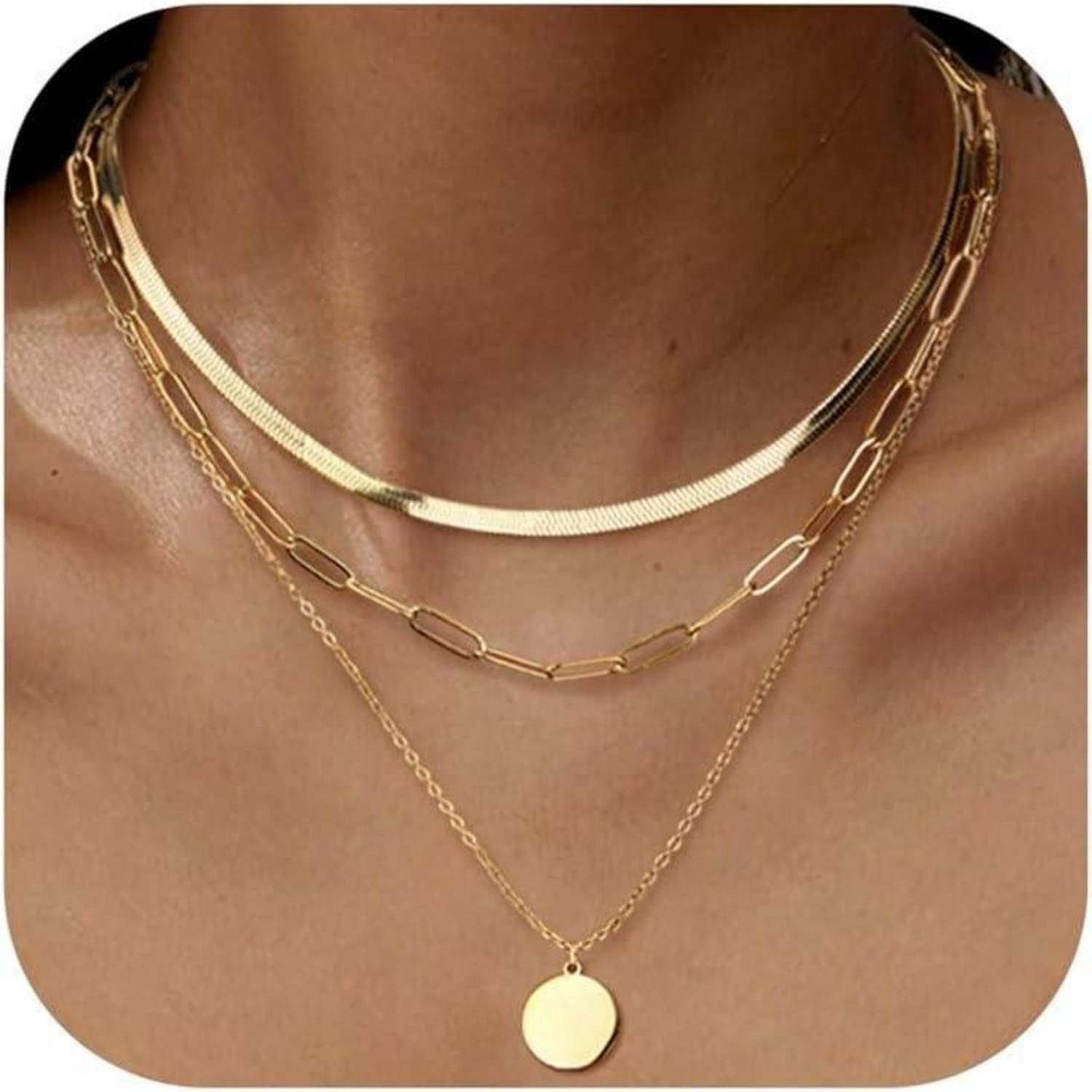 LuxusKollektion Kette und Anhänger Set Halskette Damen Edelstahl Gold Silber Münzanhänger Gold