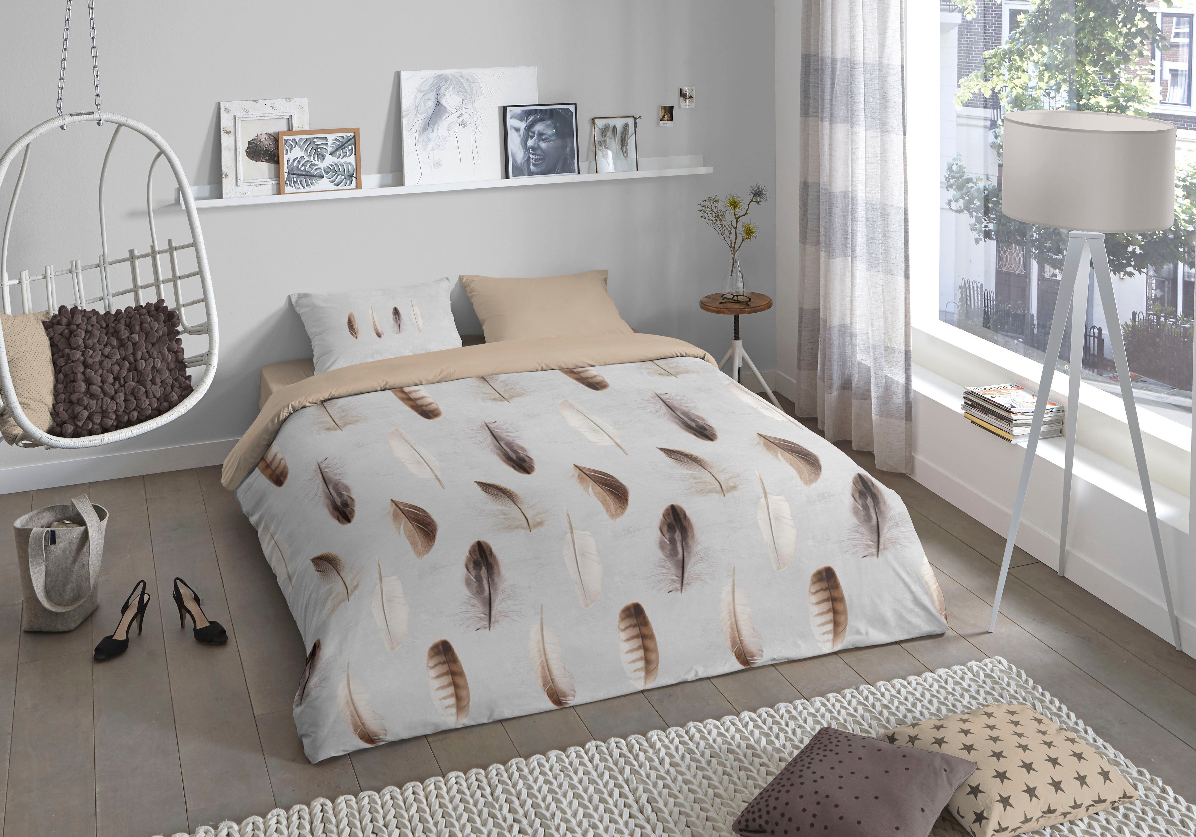 good morning Wendebettwäsche Lisa, Renforcé, 2 teilig, Baumwolle, 135x200, 2 Teilig, Reißverschluss, Wendeoptik, Federn, Grau