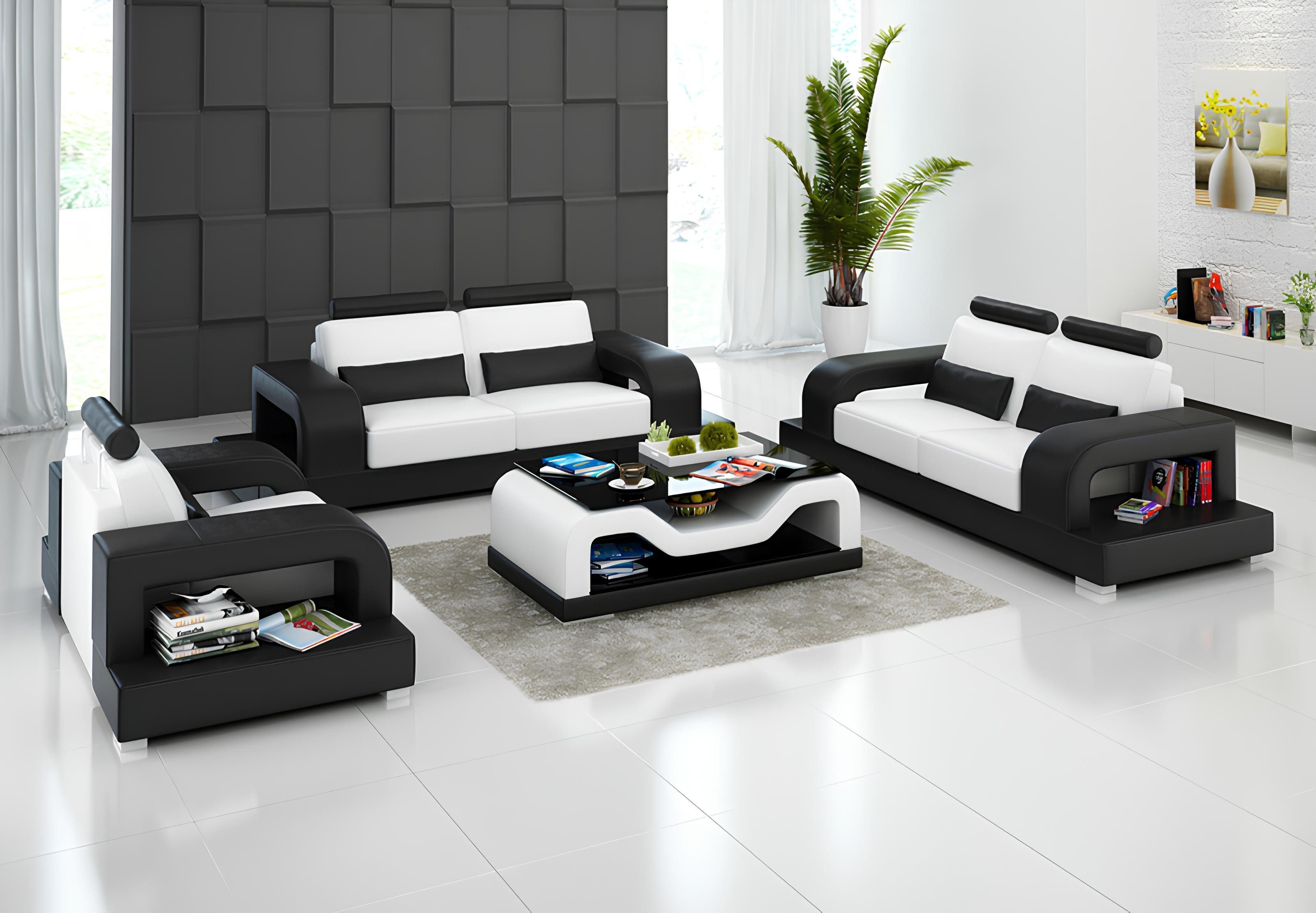 Xlmoebel Polstergarnitur Modernes Ledersofa Set mit 3-Sitzer, 2-Sitzer und 1-Sitzer, (Sofa G8007D), Hergestellt in Europa