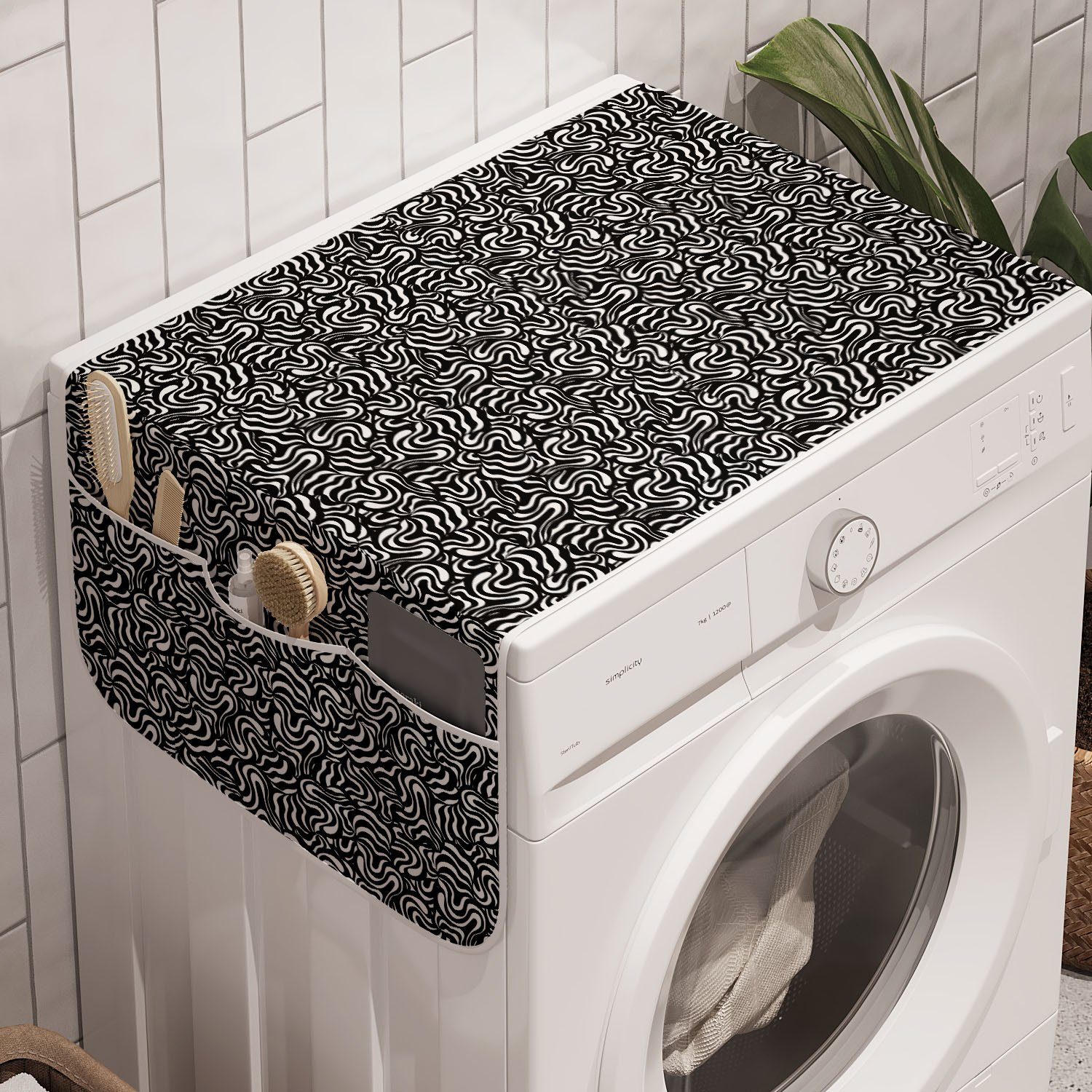 Trockner, Doodle Waschmaschine und wirbelt Anti-Rutsch-Stoffabdeckung Badorganizer Minimalistisch Monochrome für Abakuhaus