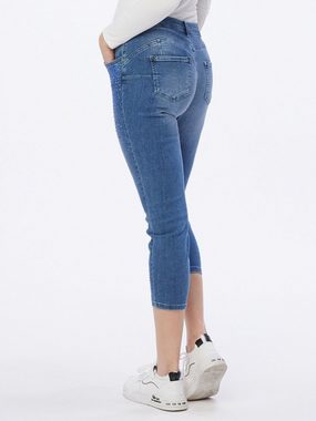 Sarah Kern Skinny-fit-Jeans Röhren-Denim figurbetont mit aufwendiger Veredelung