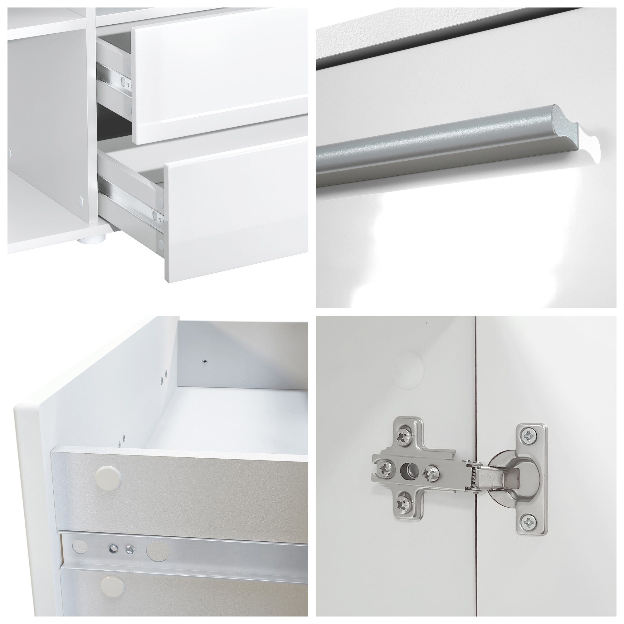 Vladon Highboard Nora (Anrichte mit 2 Schubladen, und 4 Türen mit insgesamt 8 Fächer dahinter), Weiß matt/Bordeaux Hochglanz (166,5 x 106,5 x 35 cm)