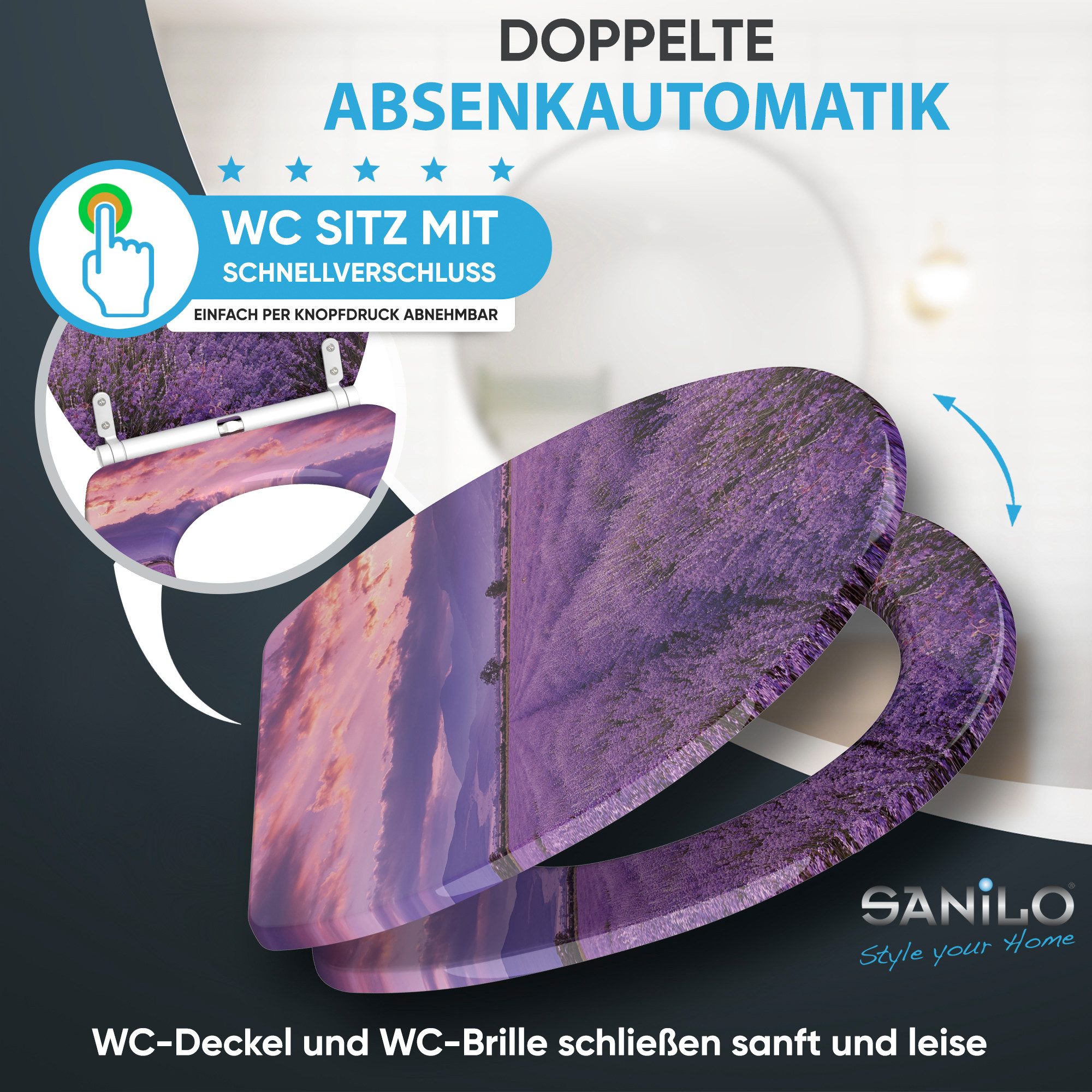 Sanilo WC-Sitz mit Absenkautomatik & Top Fix in vielen Designs, hochwertig, abnehmbar, leichte Montage von oben, mit Schraubenzieher