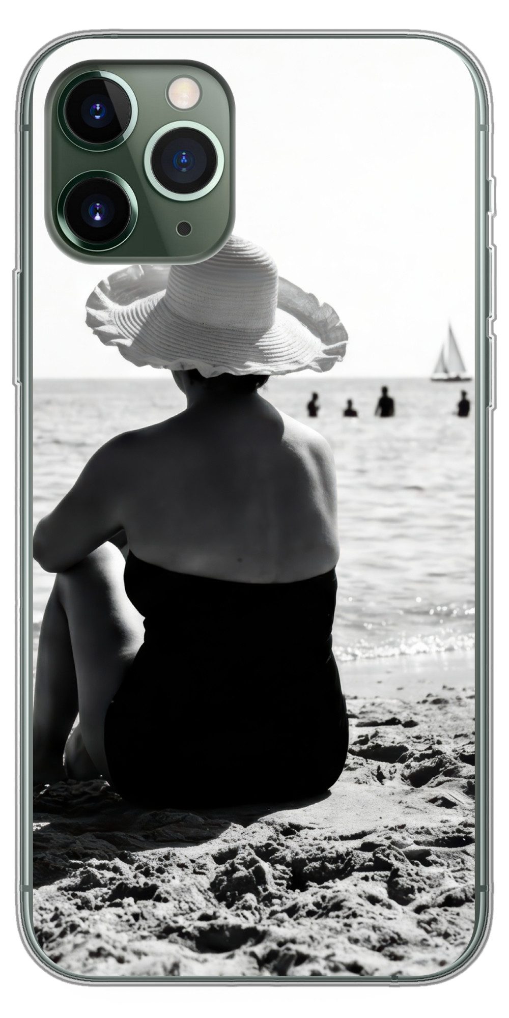 MuchoWow Handyhülle für Apple iPhone 11 Pro Frauen - Sonnenhut - Strand - Schwarz - Weiß, Smartphone-Bumper, Print, Handy Schutzhülle Dünn