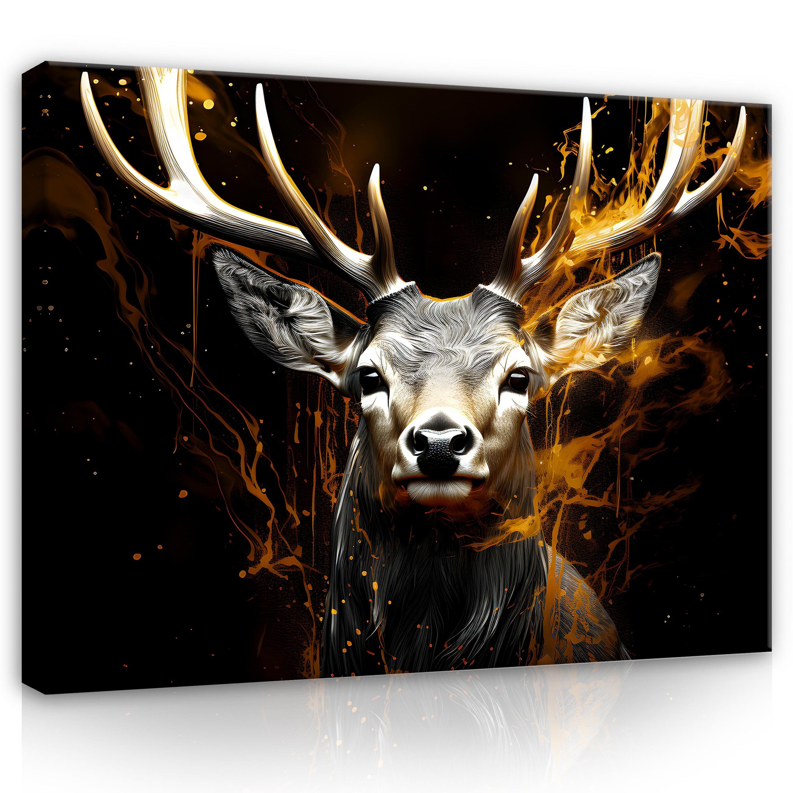 Leinwand Leinwandbilder Modern, Aufhängefertig Kunst Leinwandbild XXL Wandbild (Einteilig, Leinwandbild Tiere Groß Tier Bild 1 Abstrakt Hirsch Bilder St), Wallarena