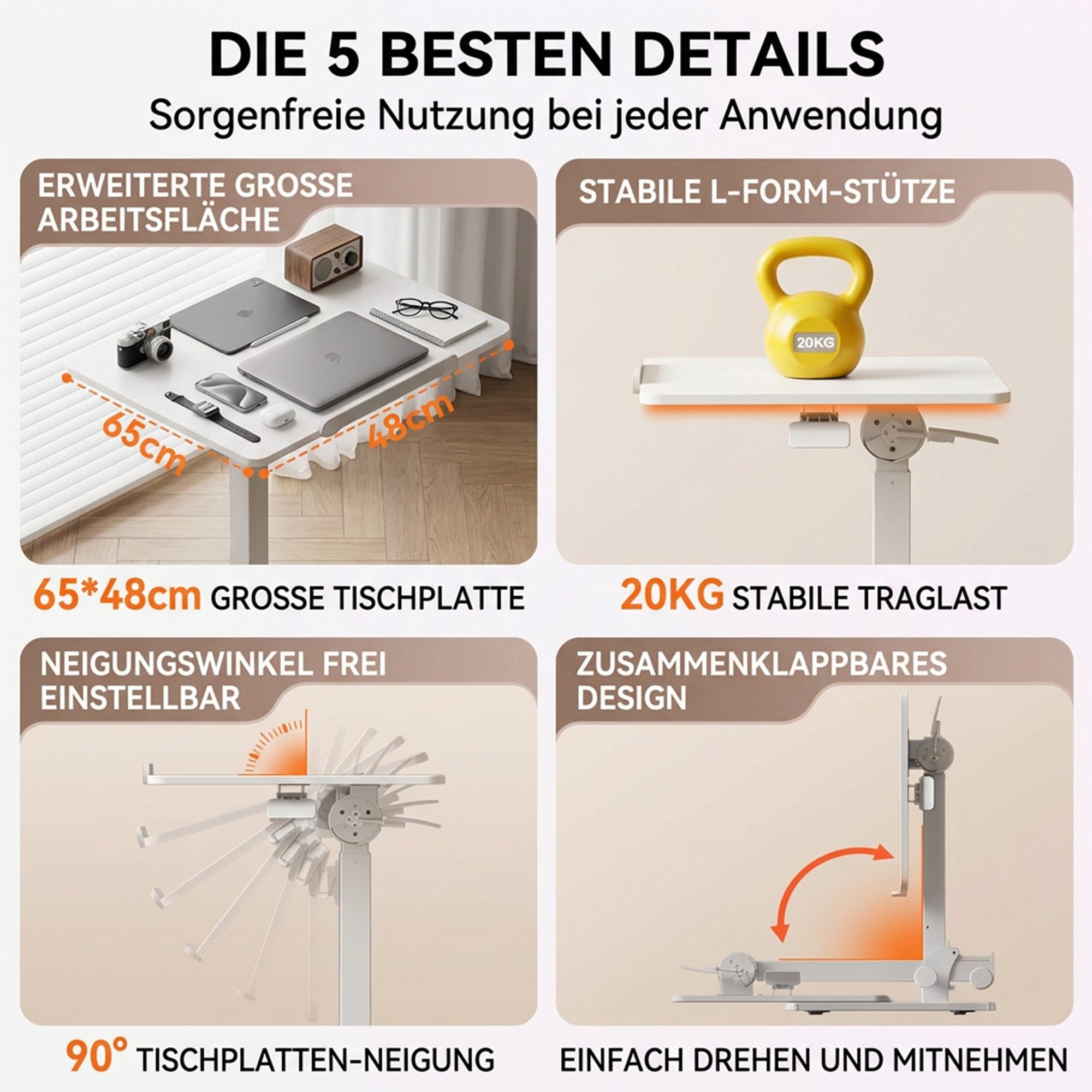 Musso Laptoptisch AnyDesk D7 Mobiler Sofatisch & Beistelltisch (1-St), Höhenverstellbarer Steh-Sitz-C-Tisch, klappbar, neigbar