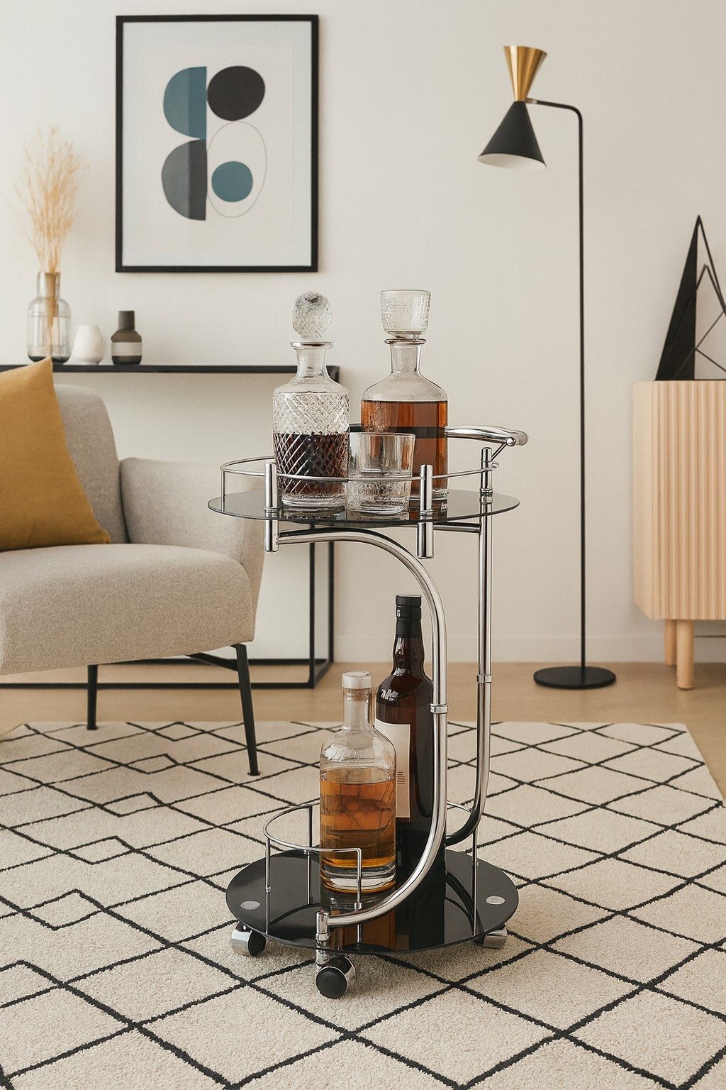 moebel-direkt-online Servierwagen wahlweise mit Weißglas oder mit Schwarzgl günstig online kaufen