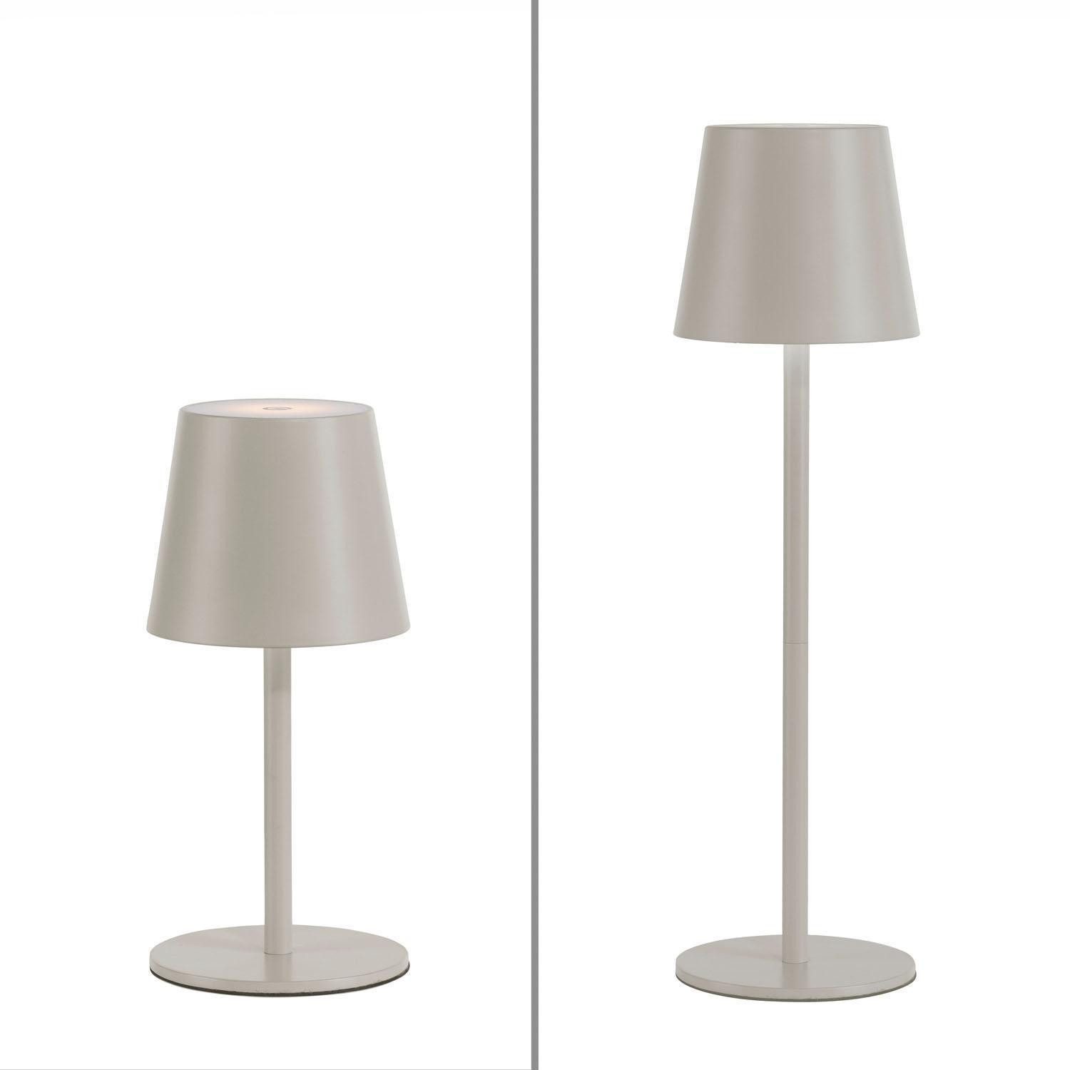 JUST LIGHT LED Außen-Tischleuchte EURIA, H 23 cm, 1-flammig, Greige, Eisen, Dimmfunktion, Memoryfunktion, LED fest integriert, Extra-Warmweiß, Akkubetrieben, mit USB-Ladekabel