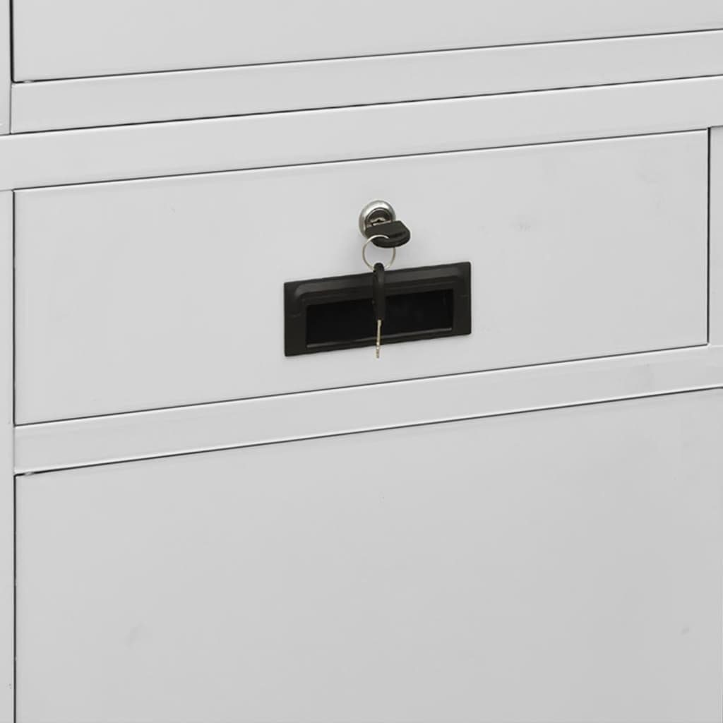 Türen 90x180x40 2 cm) und (B/H/T: und aus in Vitrine mit möbelando 4 Hauenstein Stahl Hartglas Schubladen Hellgrau