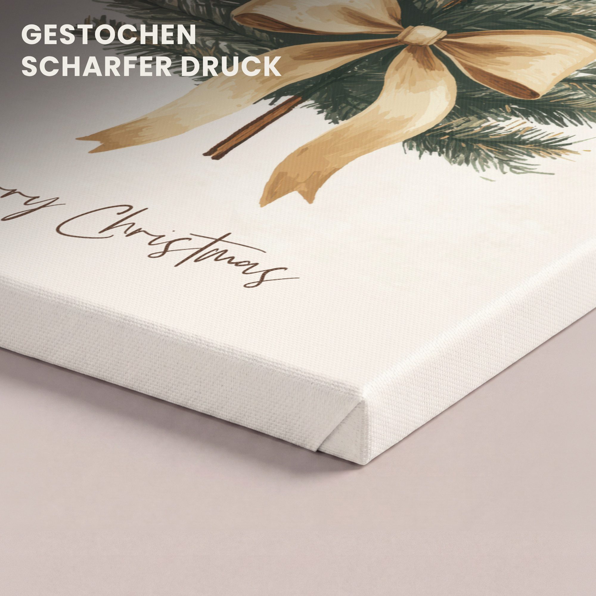 OneMillionCanvasses® Leinwandbild Weihnachtsbaum - Weihnachten - Frohe Weihnachten - Beige, Fotodruck (1 St), Wandbild, Deko Schlafzimmer Wohnzimmer Flur 20x20  – Bild 3 von 5