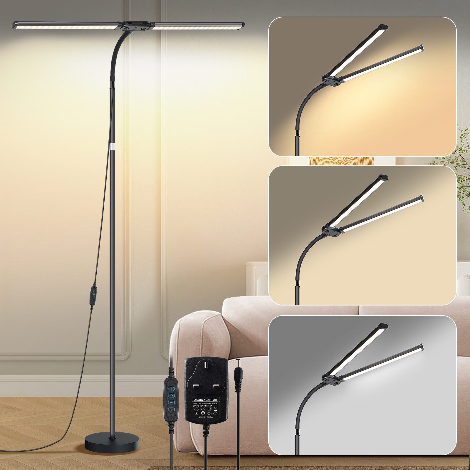 LED Stehlampe Doppelkopf LED Stehleuchte,Moderne LED Leselampe