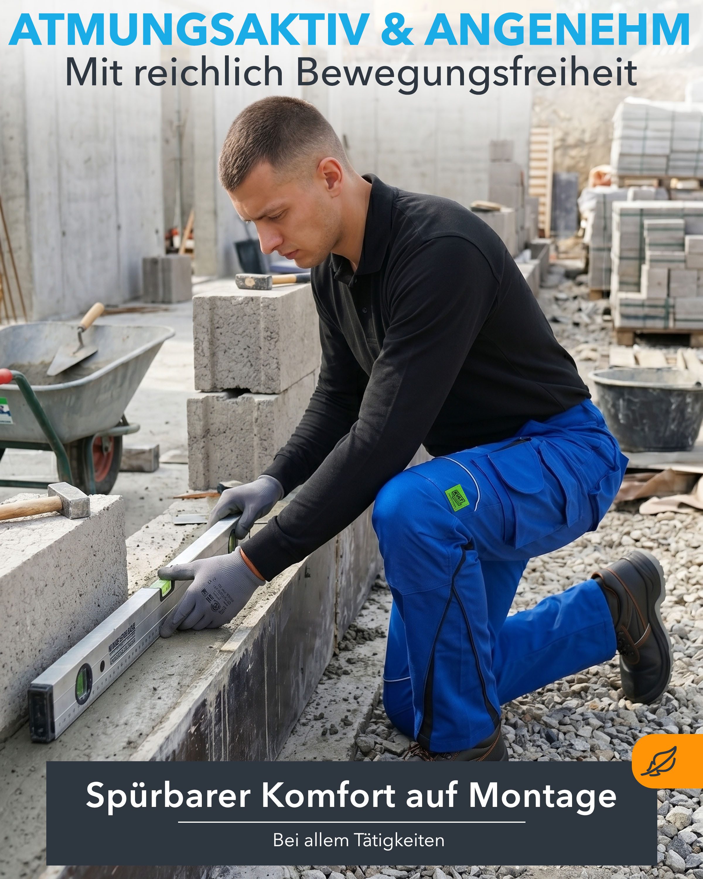 TMG International Arbeitshose Bundhose Cargohose Kultworker Herrenhose gerade und ergonomisch geschnitten - dehnbarer Hosenbund - bis Gr. 82