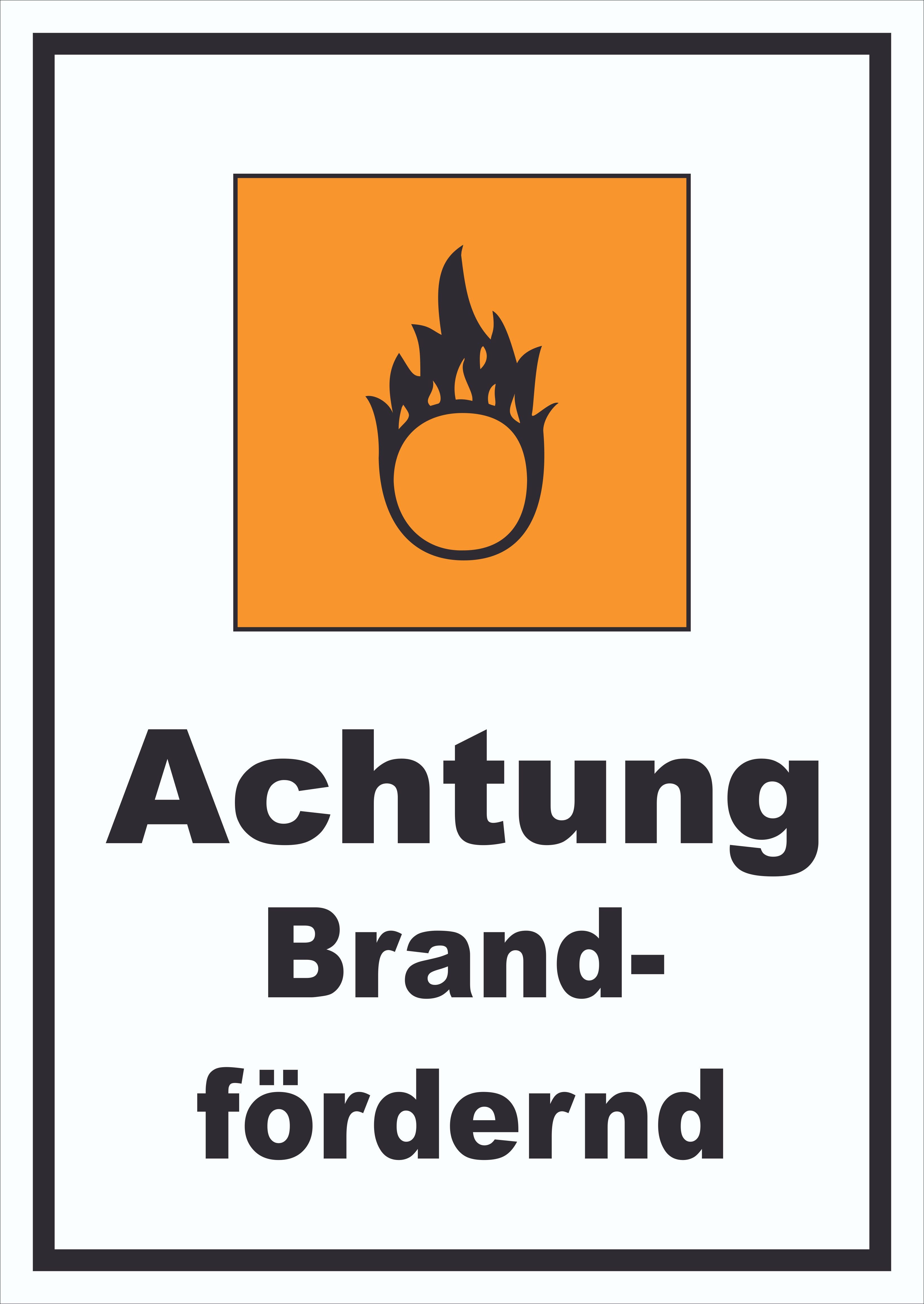Hinweisschild Schild Gefahrensymbol Brandfördernd Brand hochkant