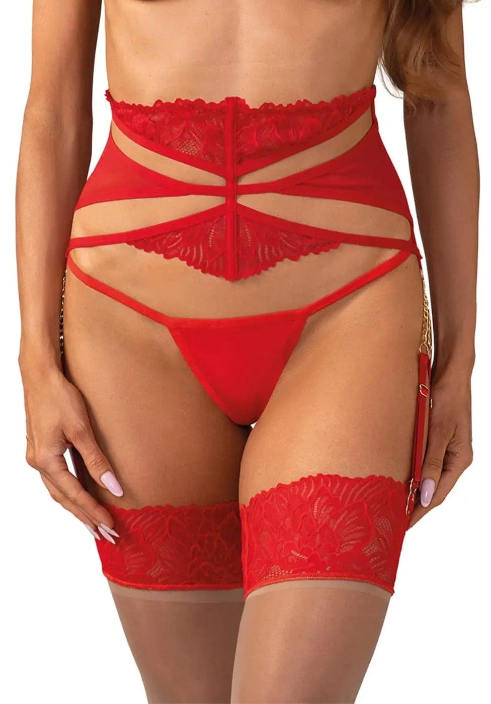 Obsessive Matildea Porte-Jarretelles Rouge L/XL