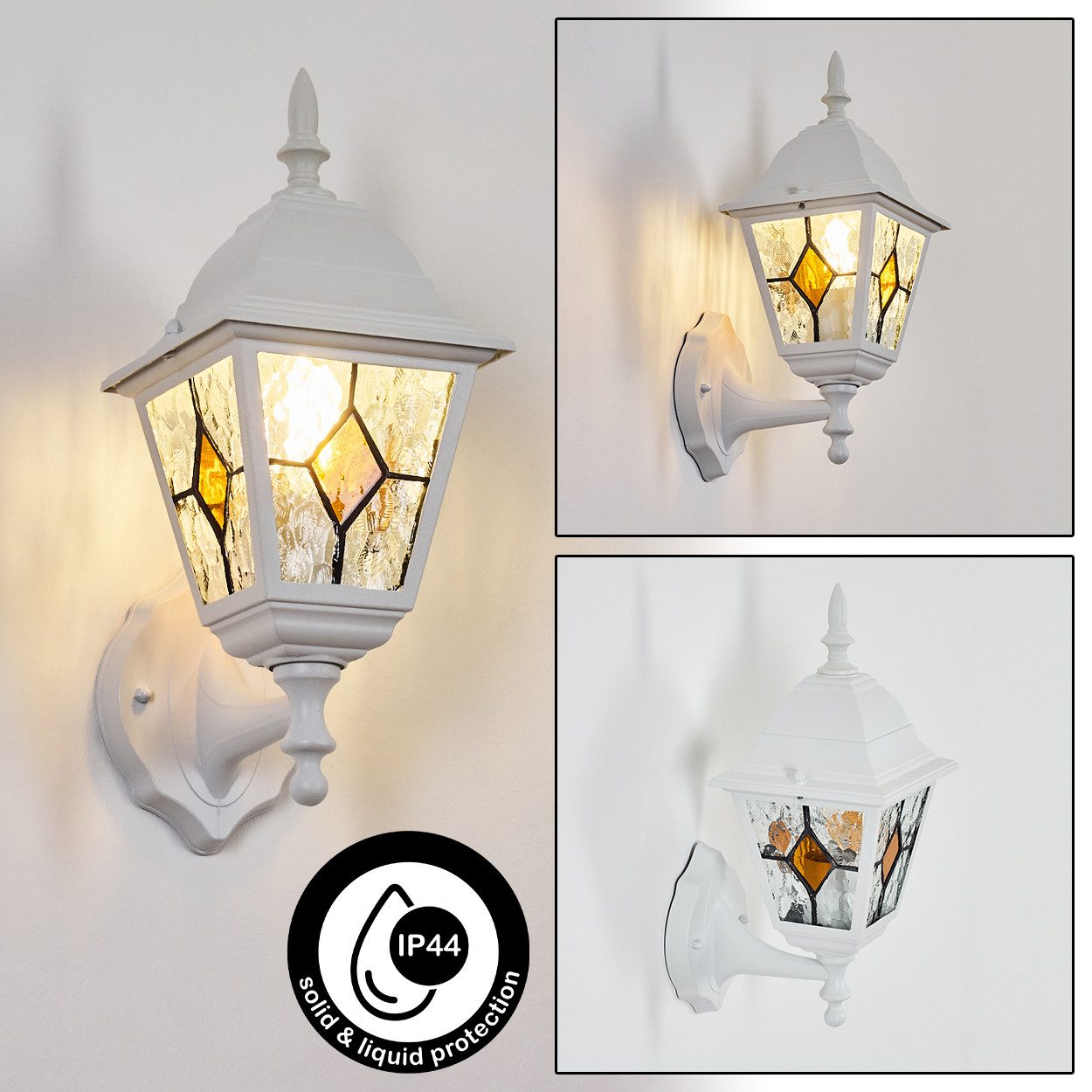 hofstein Außen-Wandleuchte Außenwandlampe aus Metall/Glas in Weiß/Klar/Orange, Wandleuchte außen im Vintage/Antik/Landhaus-Design, E27, IP44