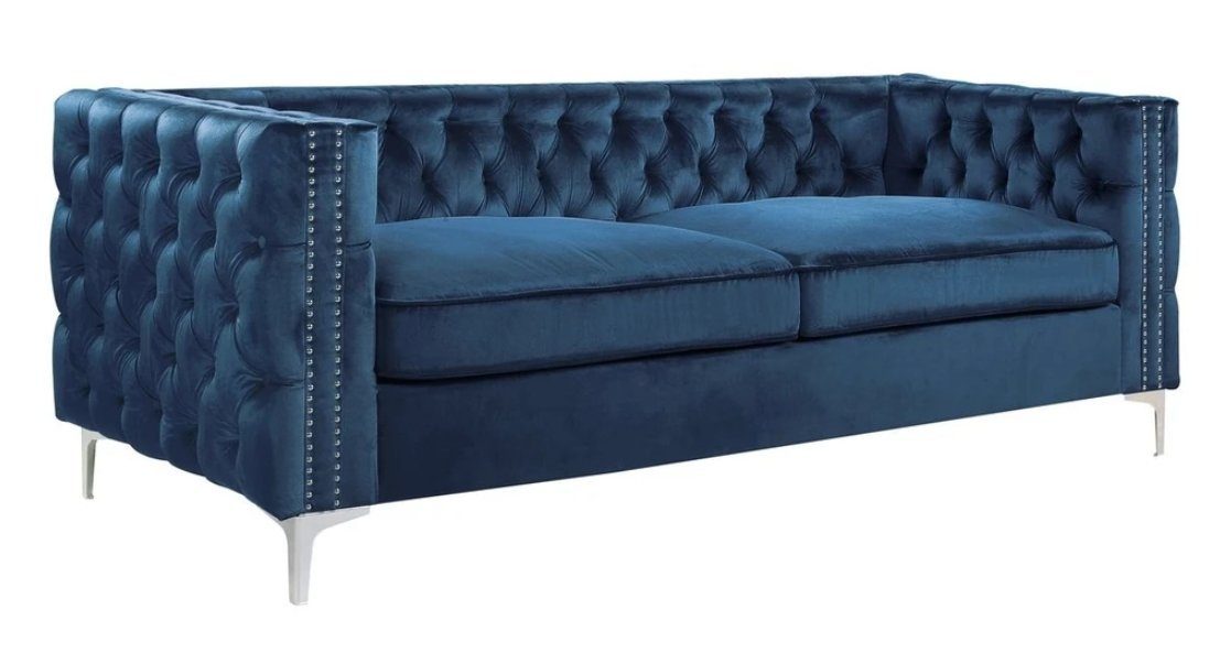JVmoebel Chesterfield-Sofa Blauer Chesterfield wohnzimmer samt couch polster couchen dreisitzer, Made in Europe