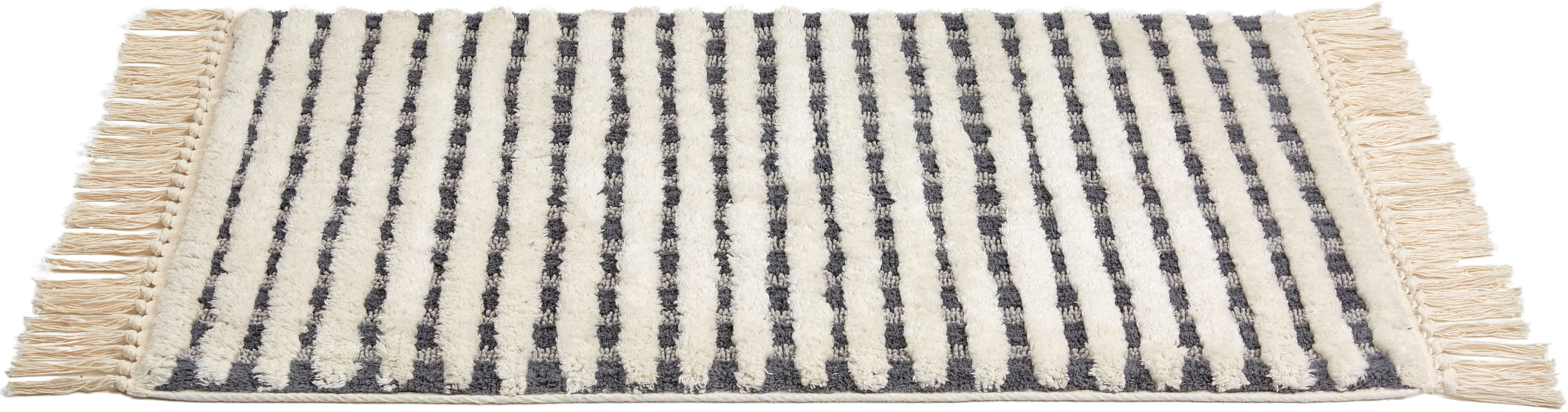 SCHÖNER WOHNEN-Kollektion Badematte »Bahamas Gitter«, Höhe 20 mm, rutschhemmend beschichtet, fußbodenheizungsgeeignet, Baumwolle, rechteckig, waschbar, Baumwolle, Badvorleger mit Fransen, Badteppich