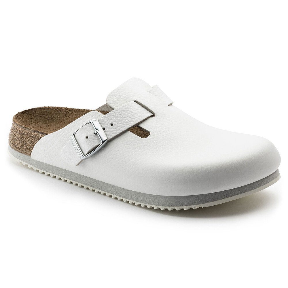Birkenstock Clog Boston Super Grip, Naturleder, weiß Pantolette Rutschfeste Sohle & flexibler Riemen – perfekt für täglichen Komfort