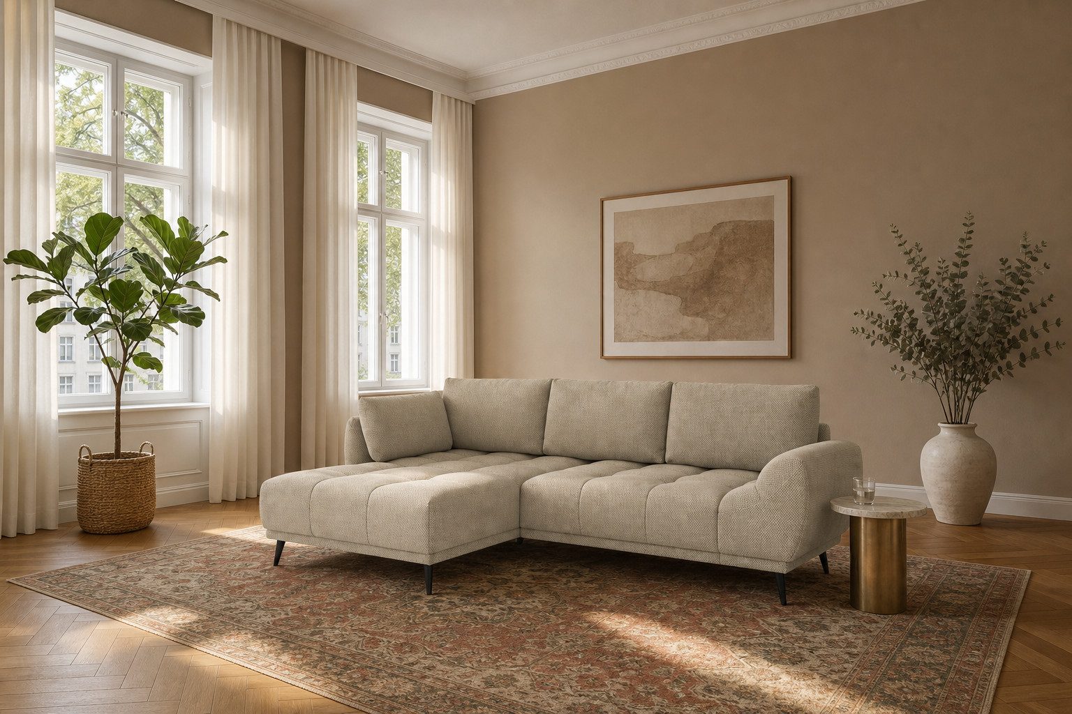foamnova Schlafsofa Ferrara, mit Schlaffunktion, Maße B 270 × T 169 × H 68 cm, Recamiere, Maße Liegefläche 208 × 130 cm, mit Bettkasten, Rücken echt