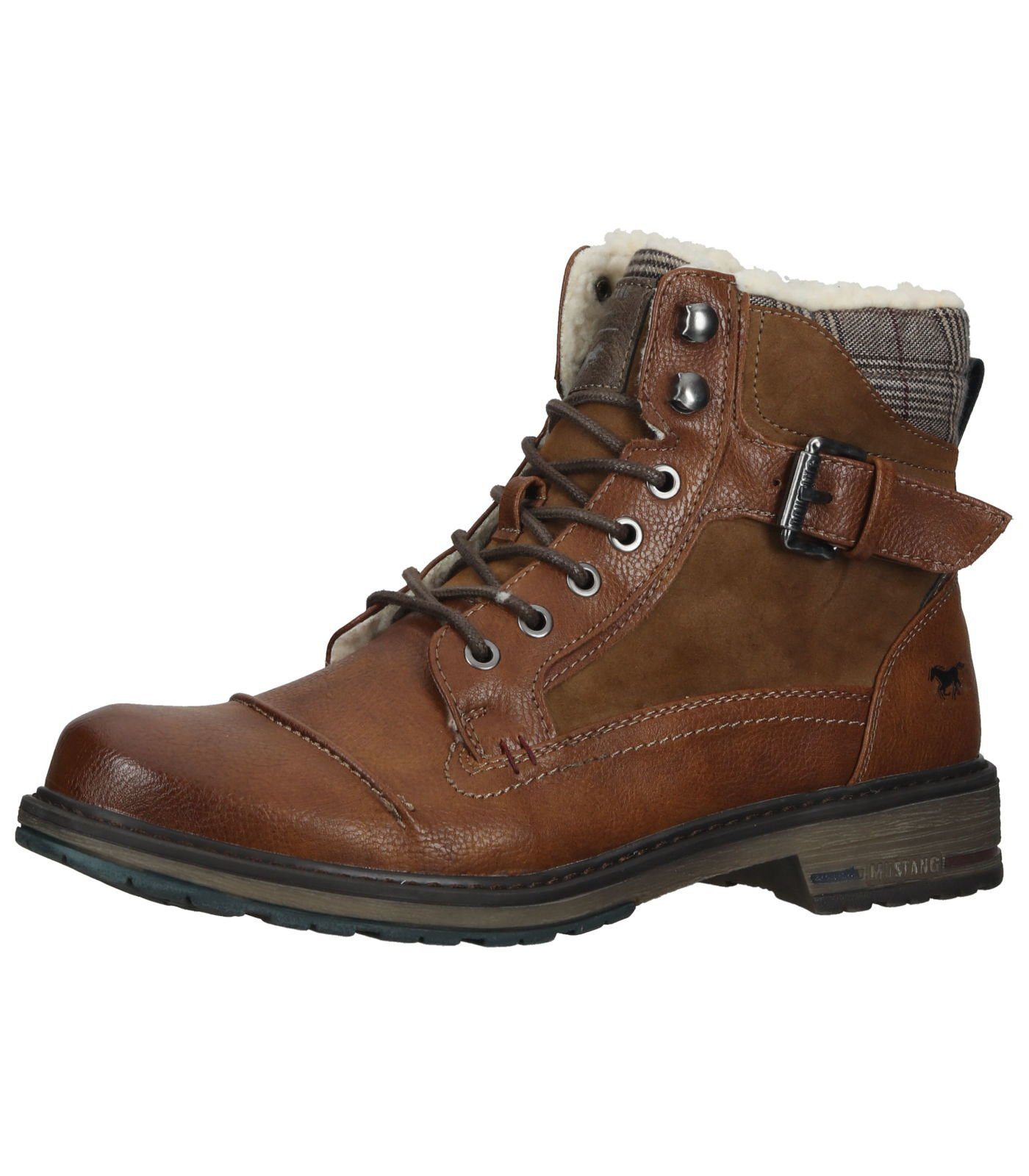 MUSTANG Stiefelette Schnürstiefelette Cognac Lederimitat/Textil