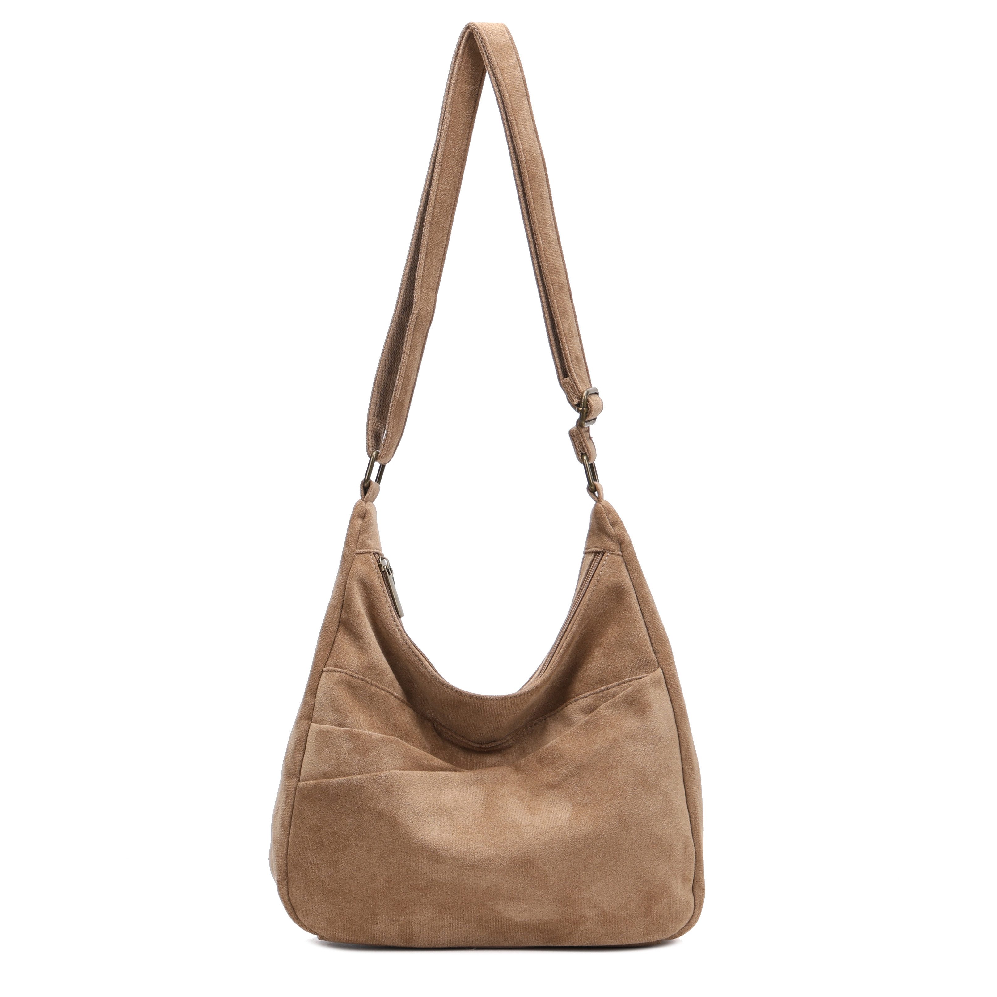 MIRROSI Umhängetasche Damen Schultertasche in Wildleder-Optik aus Stoff Crossbody Bag (Hobo Bag mit Reißverschlussfächern, verstellbarem Gurt, ca. 30 x 10 x 26 cm), Neue Kollektion Herbst/Winter 2026