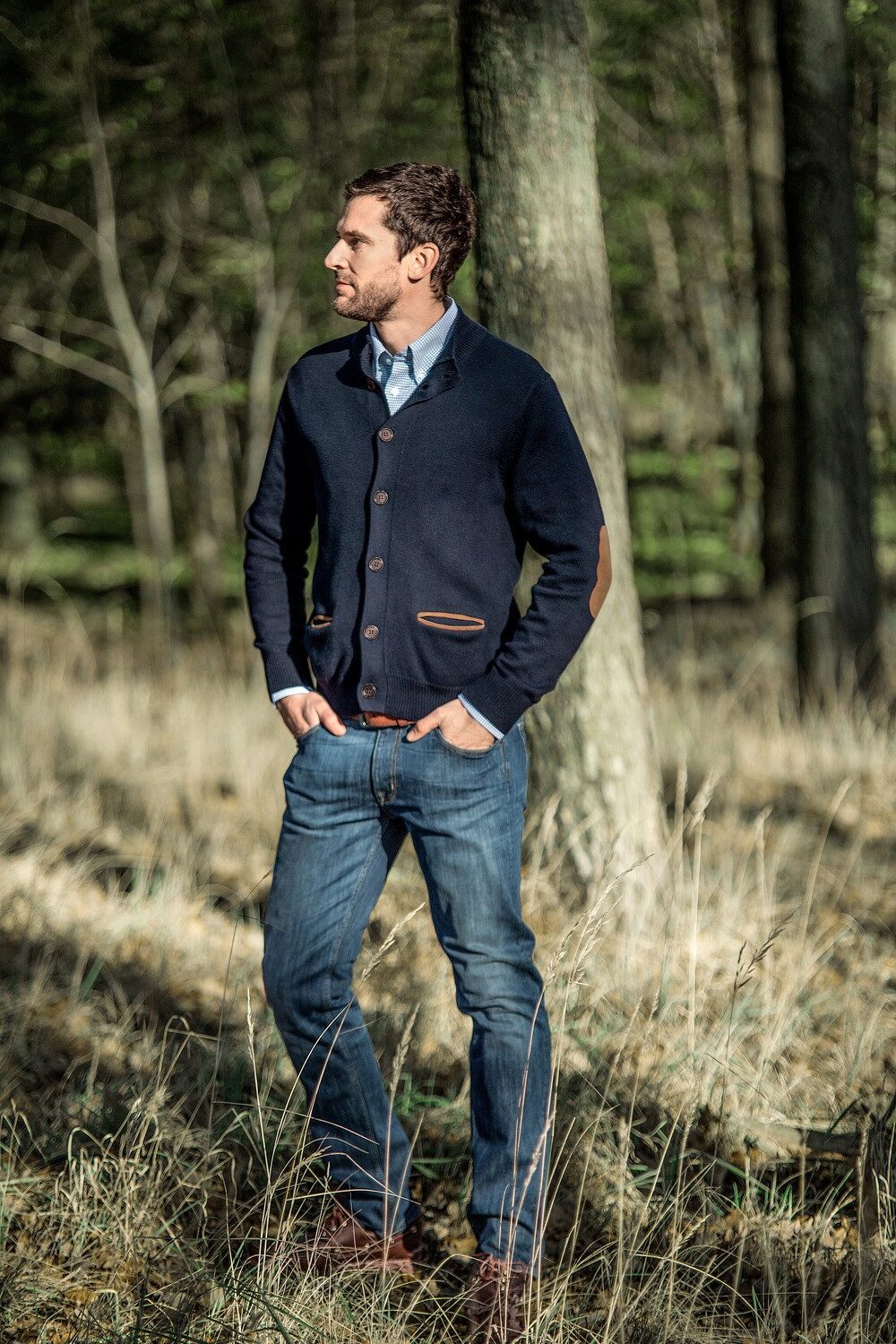 Highmoor Strickjacke Cardigan mit Lederdetails