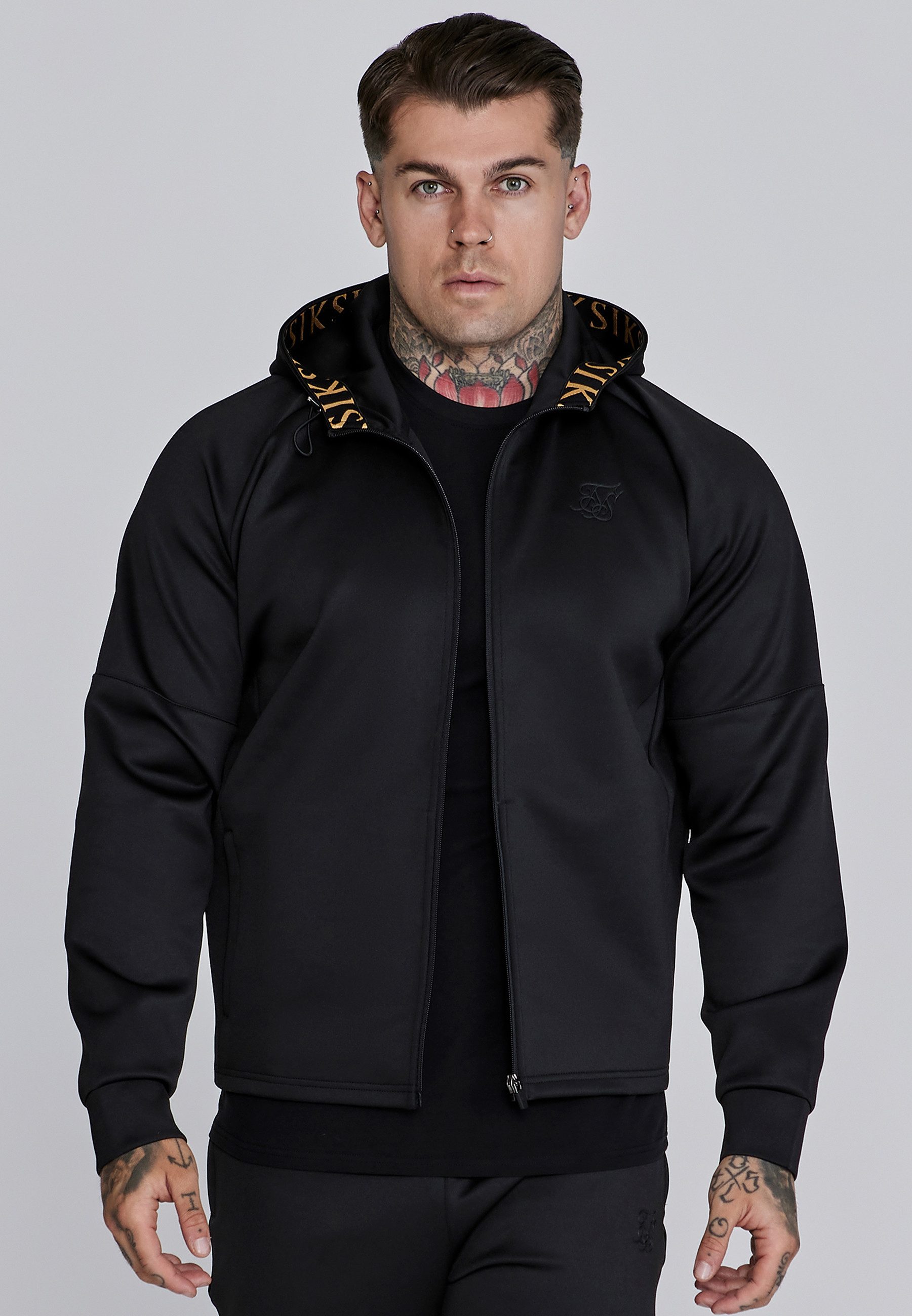 Siksilk Hoodie SikSilk Herren Schwarzer Full Zip Kapuzenpullover