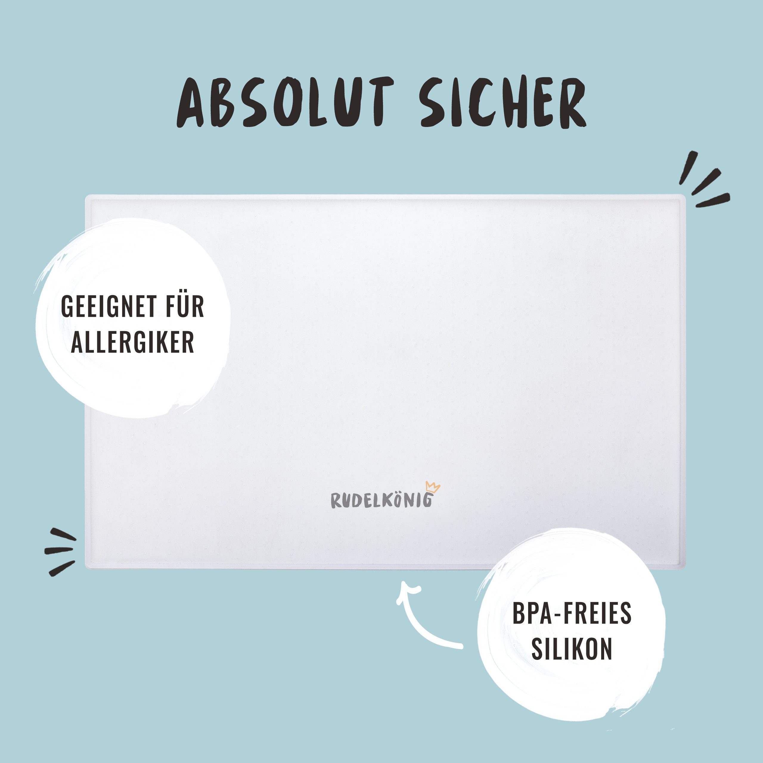 Rudelkönig Napfunterlage Rutschfeste Futtermatte, 48 x 30cm, Napfunterlage Hund, 1-St., Wasserdichte Fressnapf Unterlage, BPA-frei
