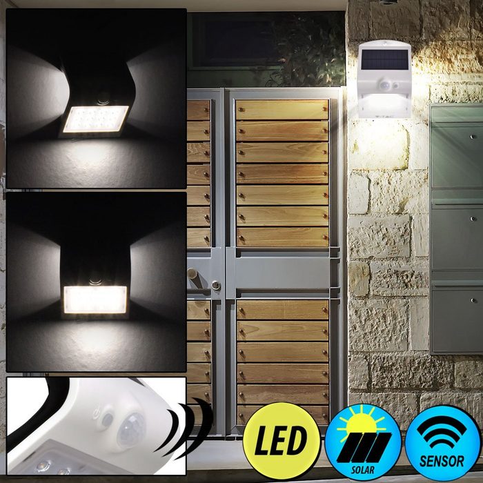 V-TAC Außen-Wandleuchte LED-Leuchtmittel fest verbaut Neutralweiß LED Außen Wand Leuchte Solar Down Strahler Bewegungsmelder Haus Tür