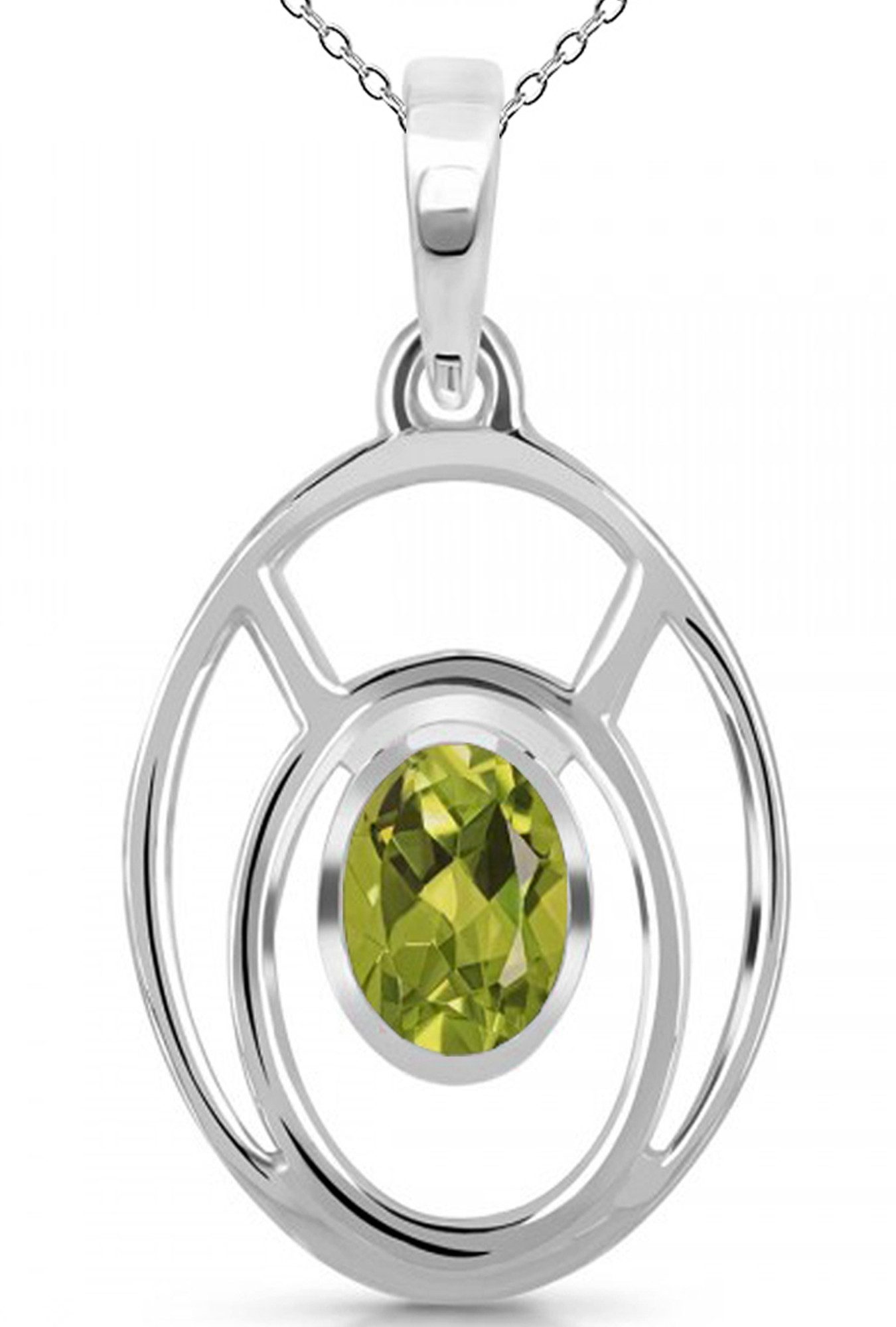 Kette mit Anhänger echter grüner Peridot Edelstein 925 Sterling Silber Halskette