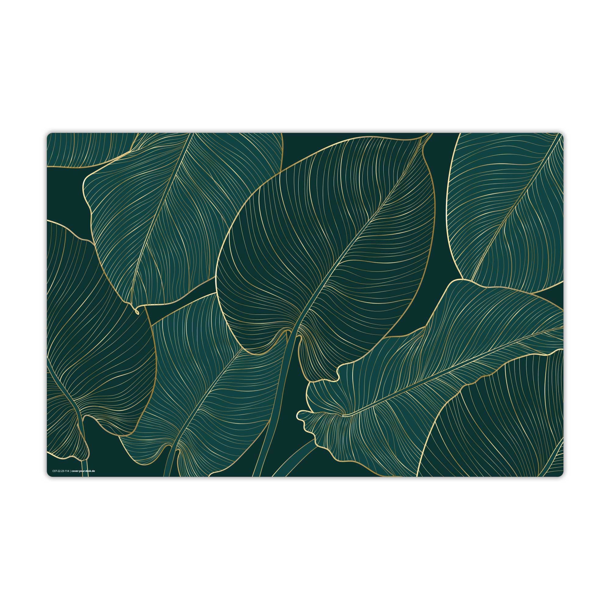 cover-your-desk.de Schreibtischunterlage abwaschbar -Tropische Blätter in Gold -premium Vinyl -Made in Germany, (1 tlg)
