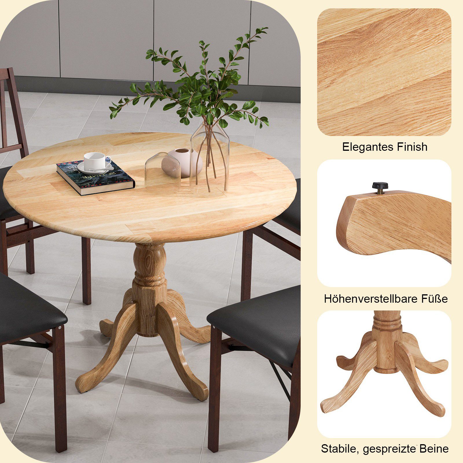 KOMFOTTEU Esstisch 4-Personen Holztisch Küchentisch Rundtisch, aus Massivho günstig online kaufen