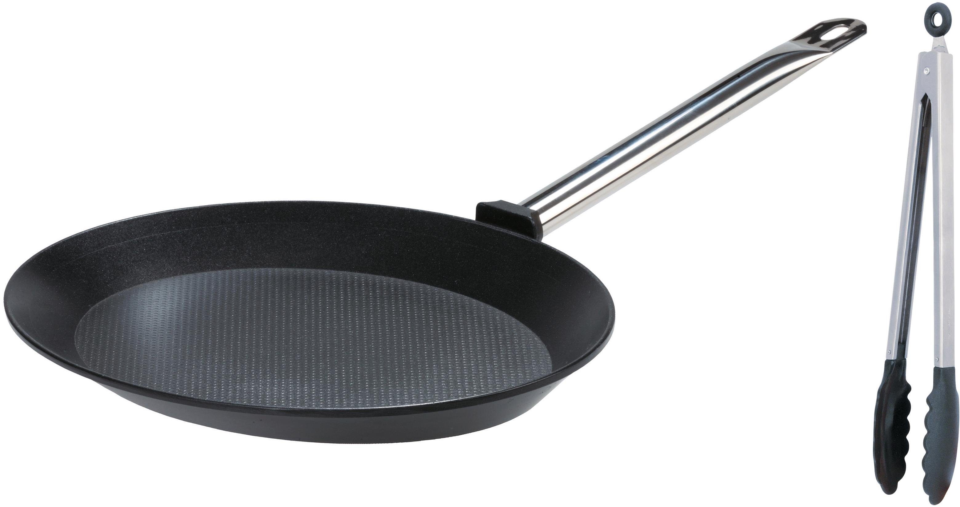 GSW Fischpfanne Gastro Traditionell, Aluminiumguss (Set, 3-tlg), 40x28 cm, incl. Multizange 30 cm, Induktion